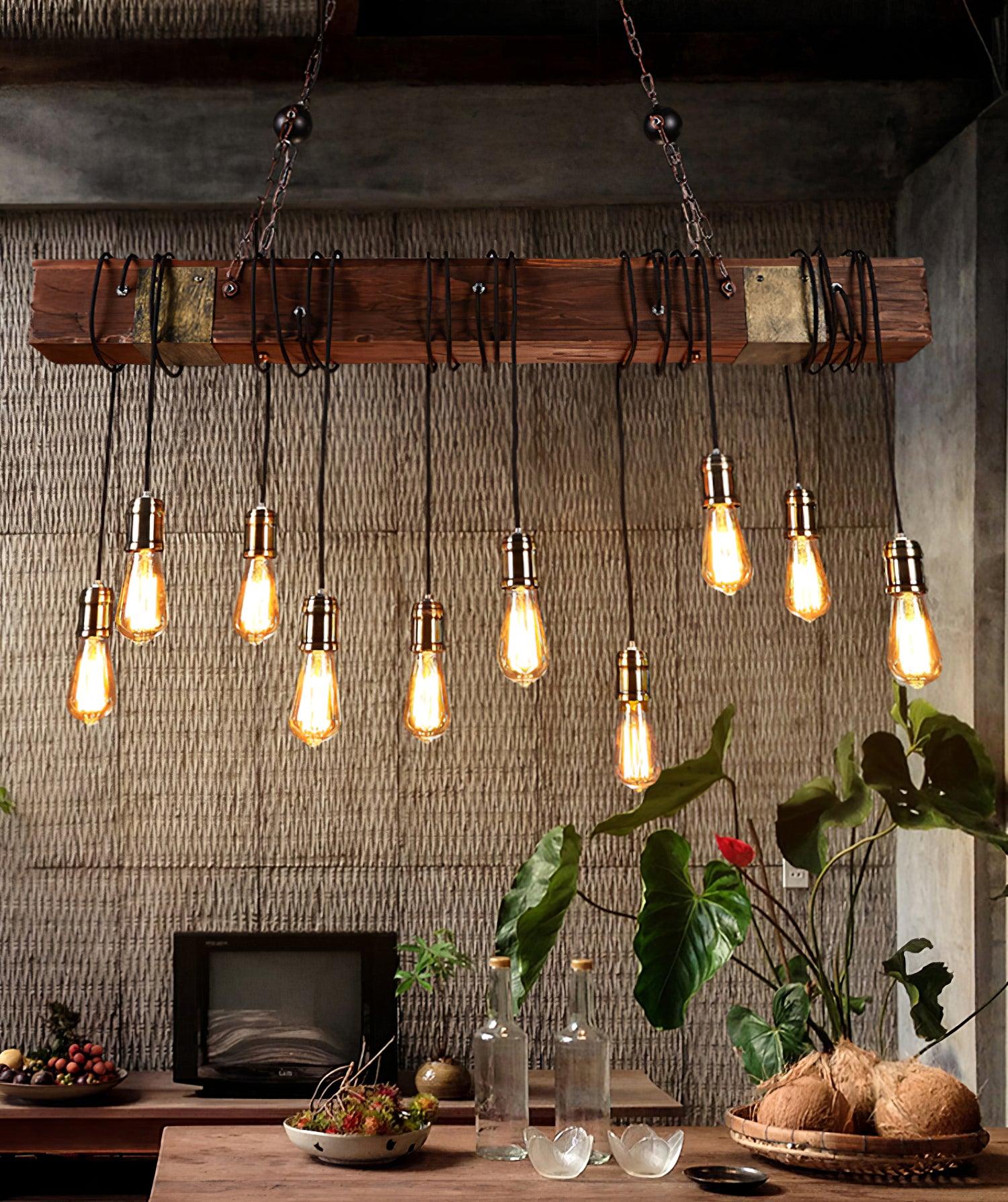 Lustra Lustre Poutre en Bois Ampoule Edison Rustique