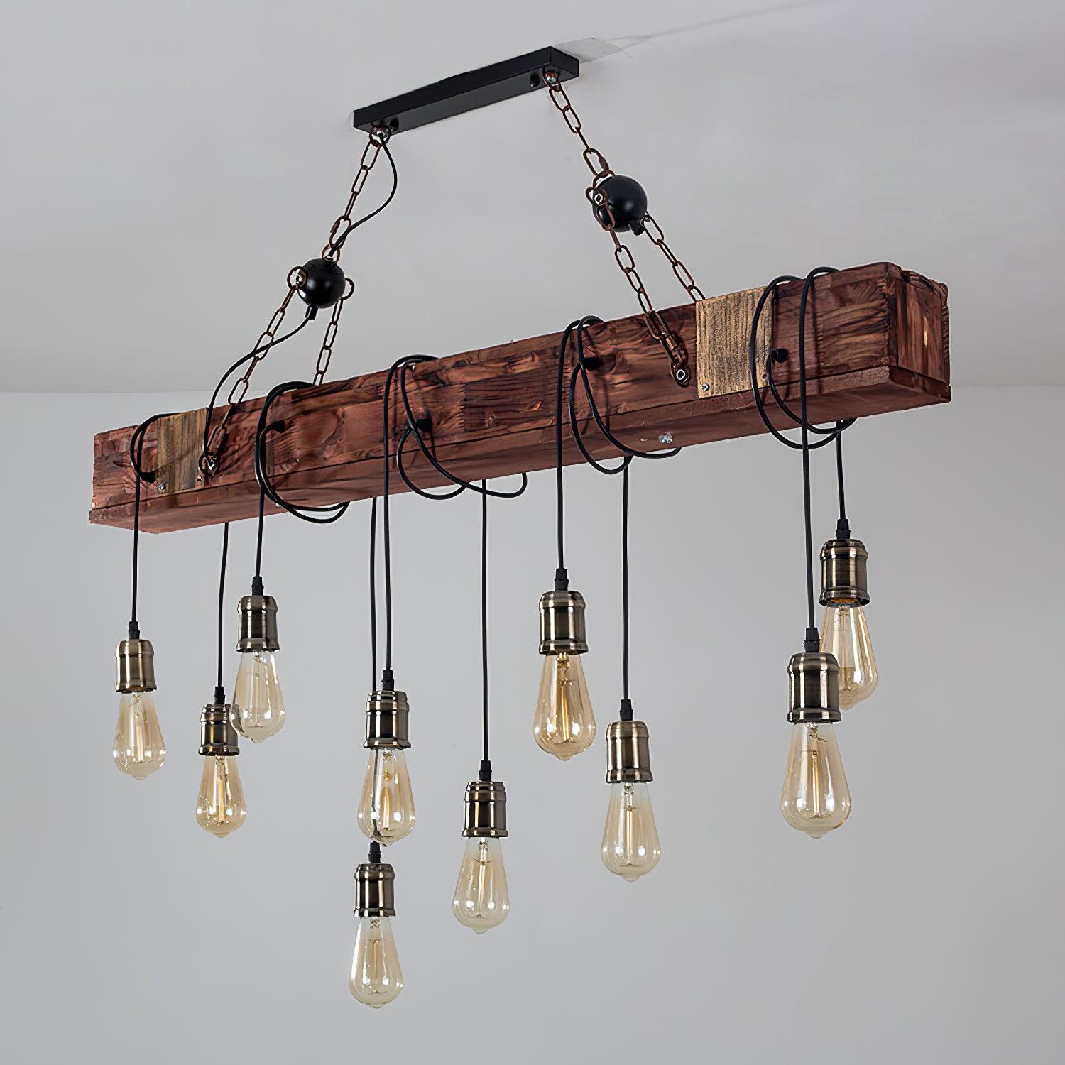 Lustra Lustre Poutre en Bois Ampoule Edison Rustique