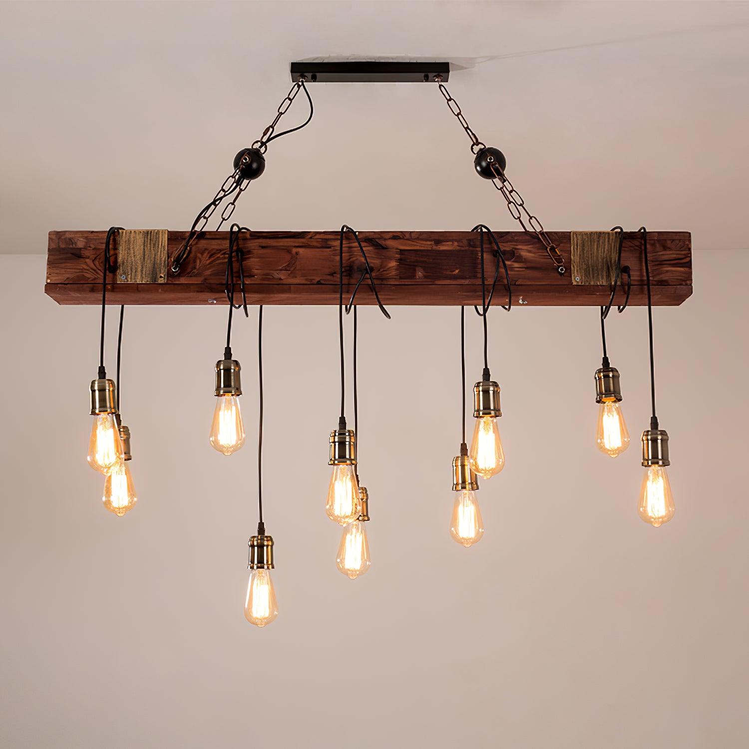 Lustra Lustre Poutre en Bois Ampoule Edison Rustique