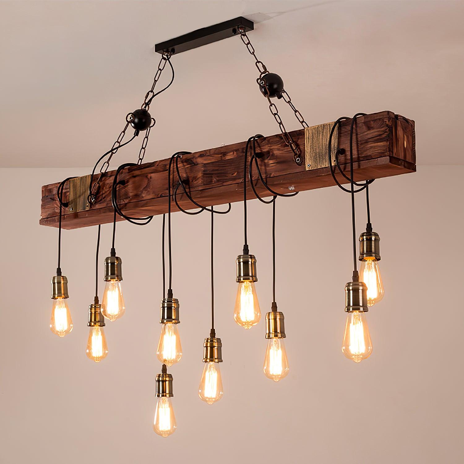 Lustra Lustre Poutre en Bois Ampoule Edison Rustique