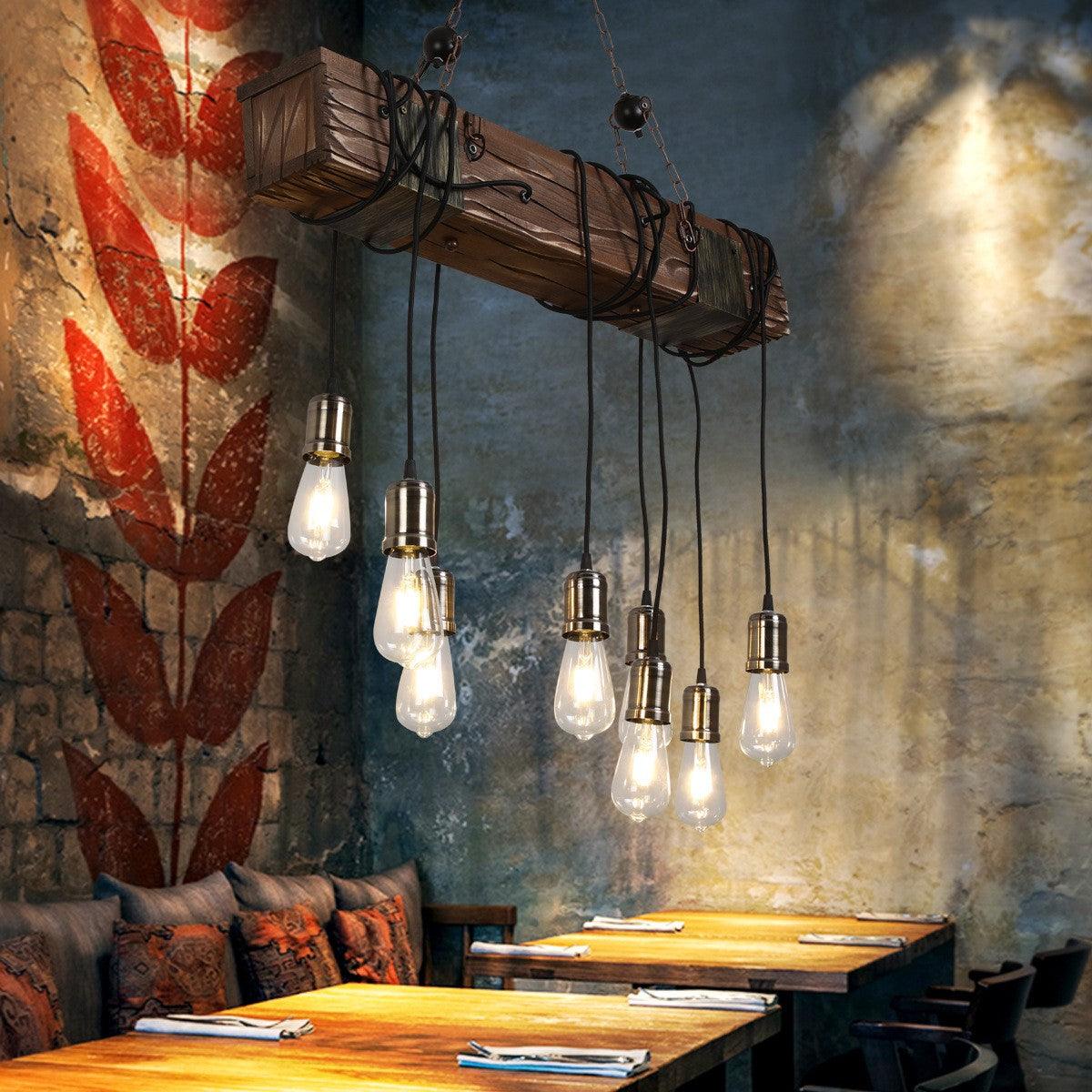 Lustra Lustre Poutre en Bois Ampoule Edison Rustique