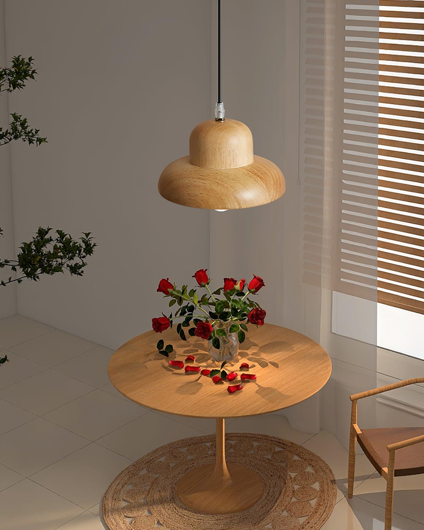 Lampe Suspendue en Forme de Chapeau en Bois Courbée Organique