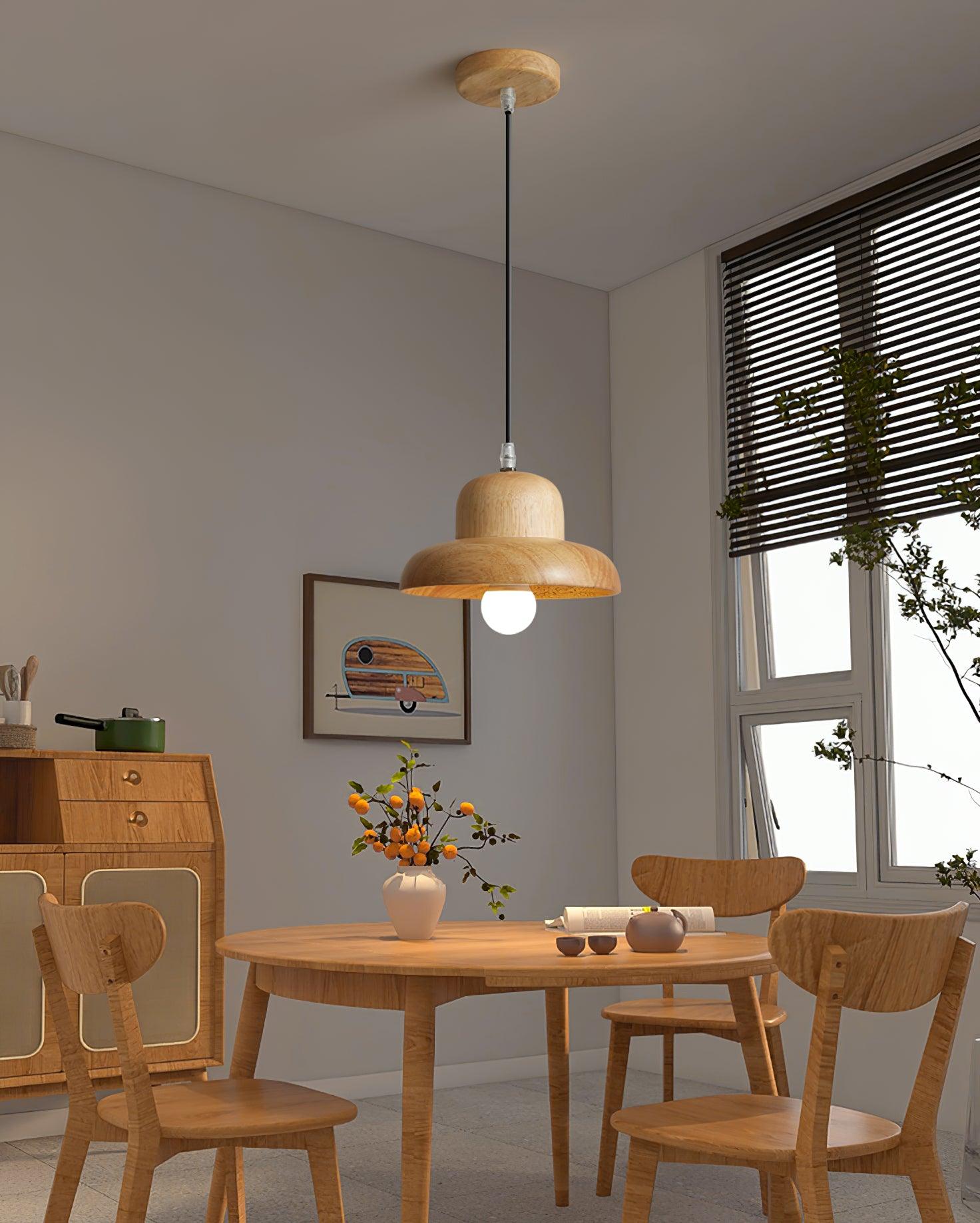 Lampe Suspendue en Forme de Chapeau en Bois Courbée Organique