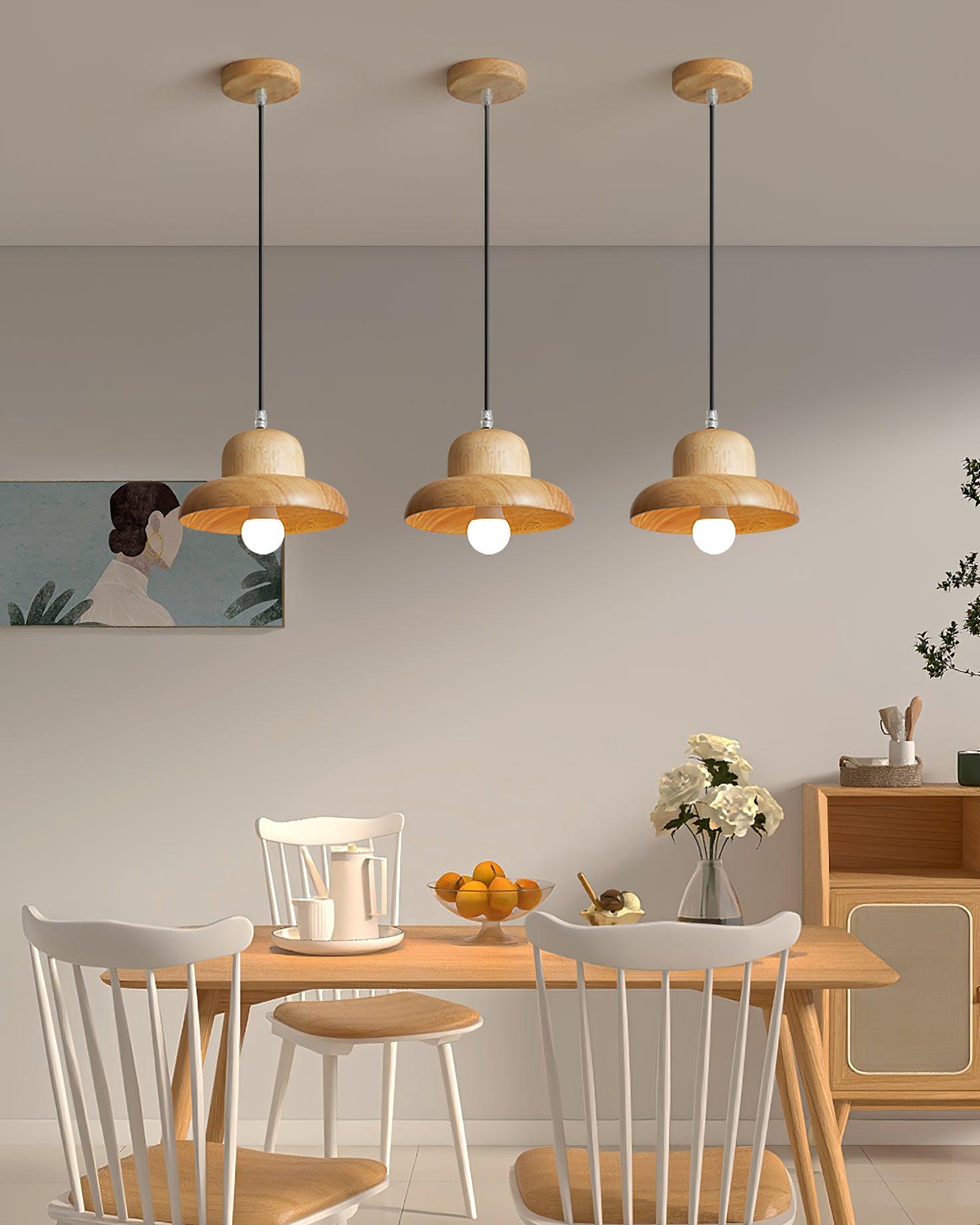 Lampe Suspendue en Forme de Chapeau en Bois Courbée Organique