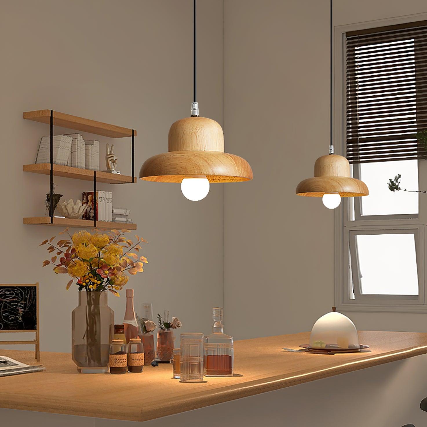 Lampe Suspendue en Forme de Chapeau en Bois Courbée Organique
