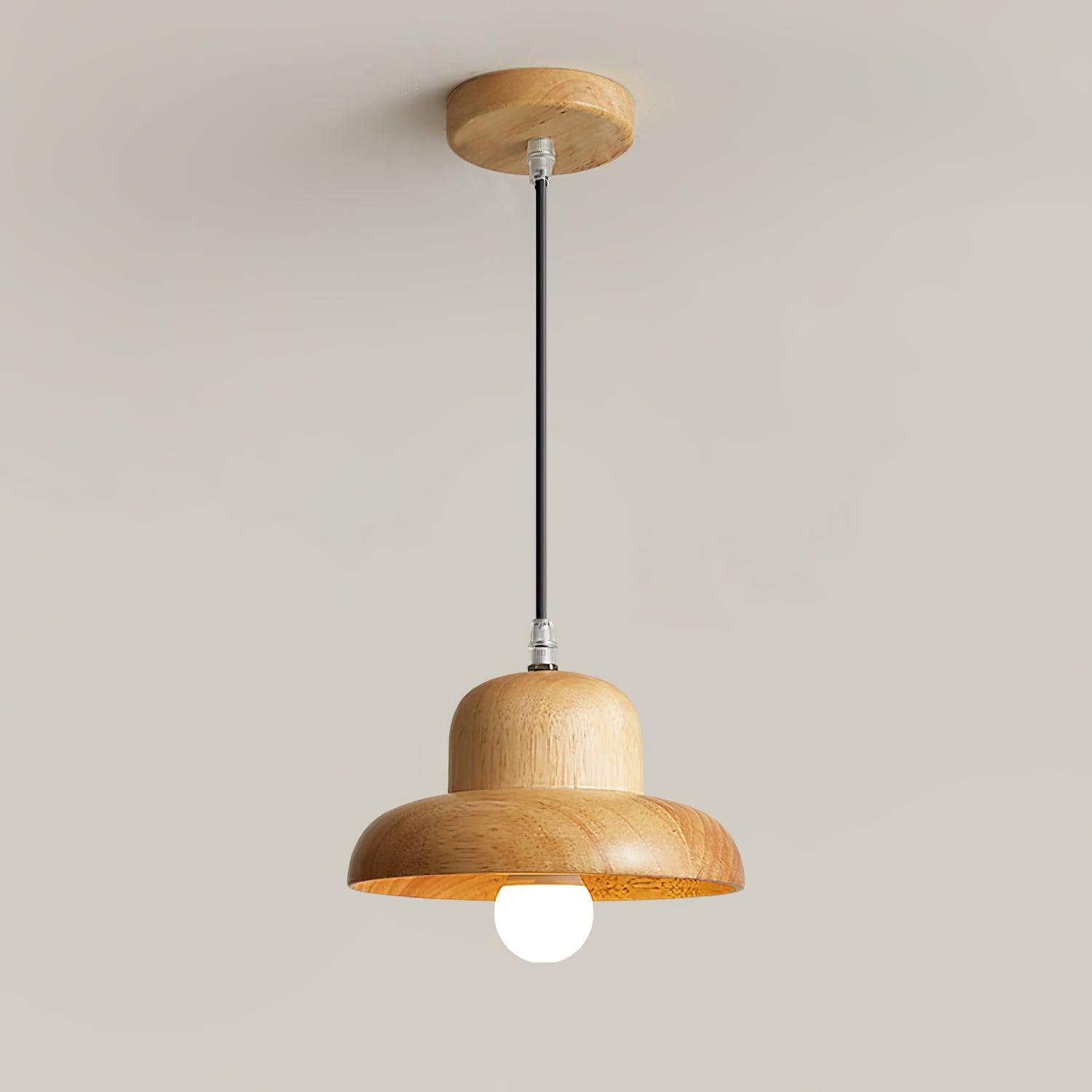 Lampe Suspendue en Forme de Chapeau en Bois Courbée Organique