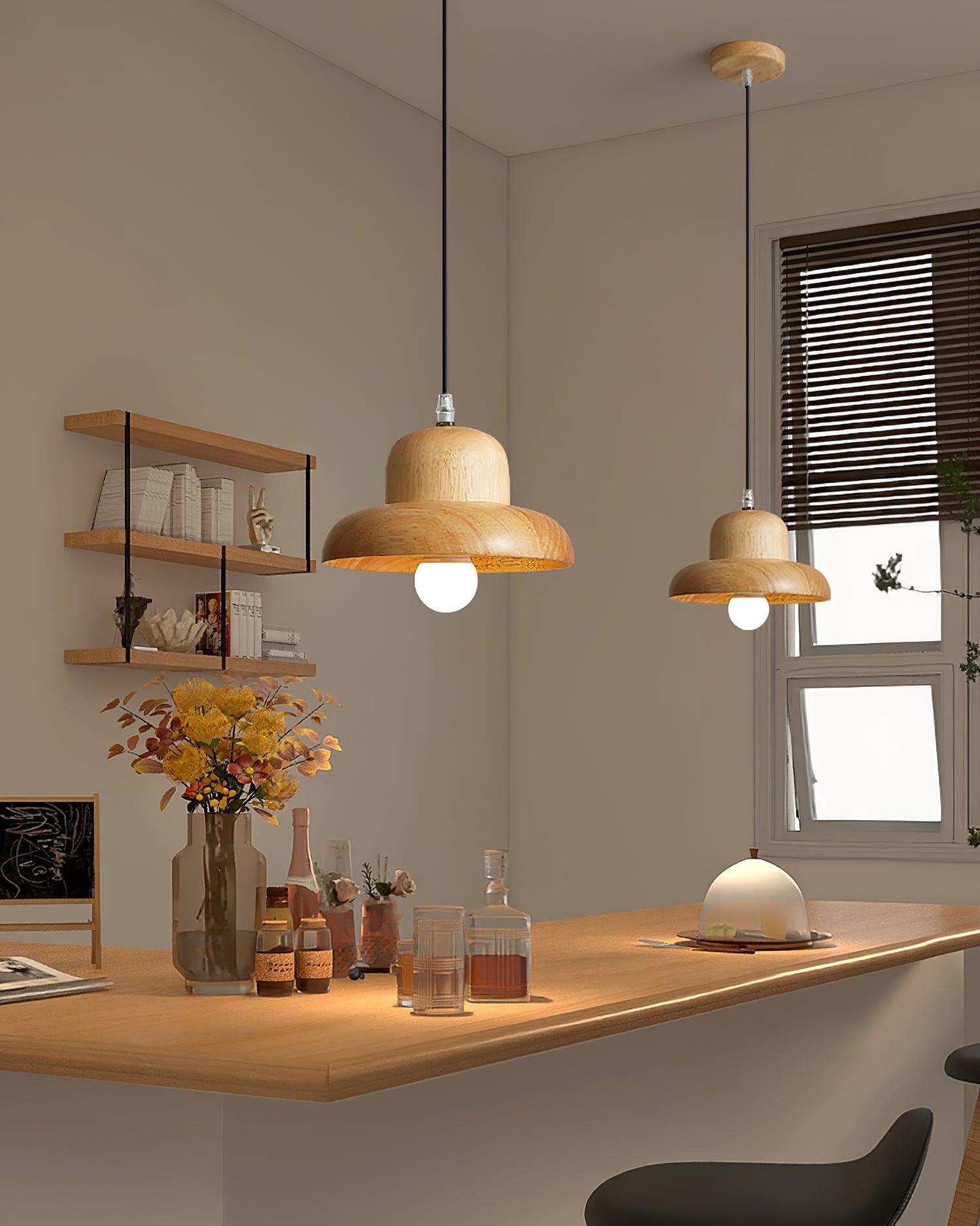 Lampe Suspendue en Forme de Chapeau en Bois Courbée Organique
