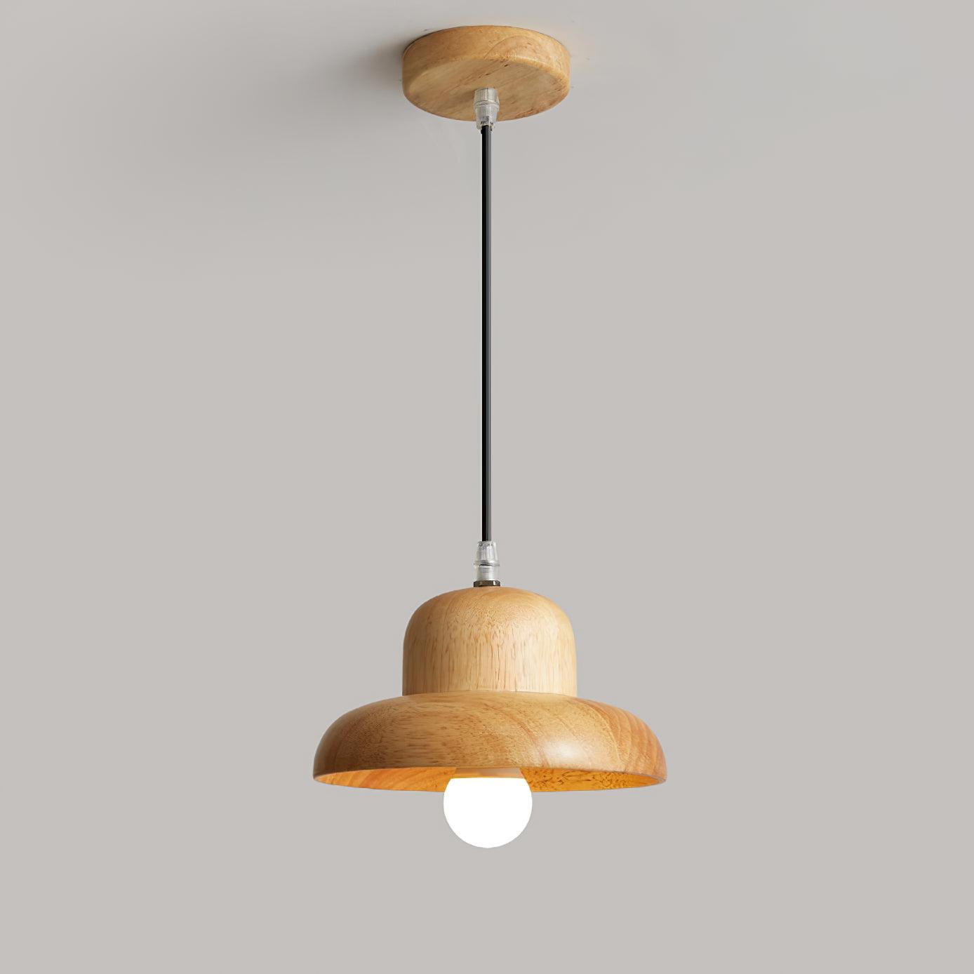 Lampe Suspendue en Forme de Chapeau en Bois Courbée Organique