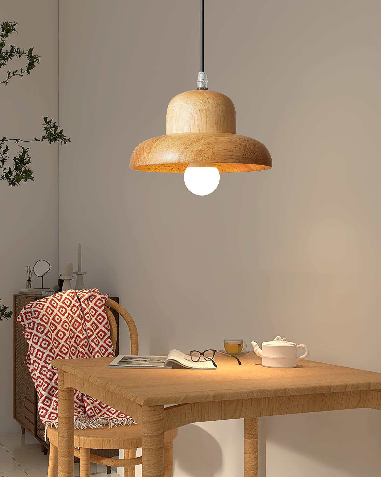 Lampe Suspendue en Forme de Chapeau en Bois Courbée Organique