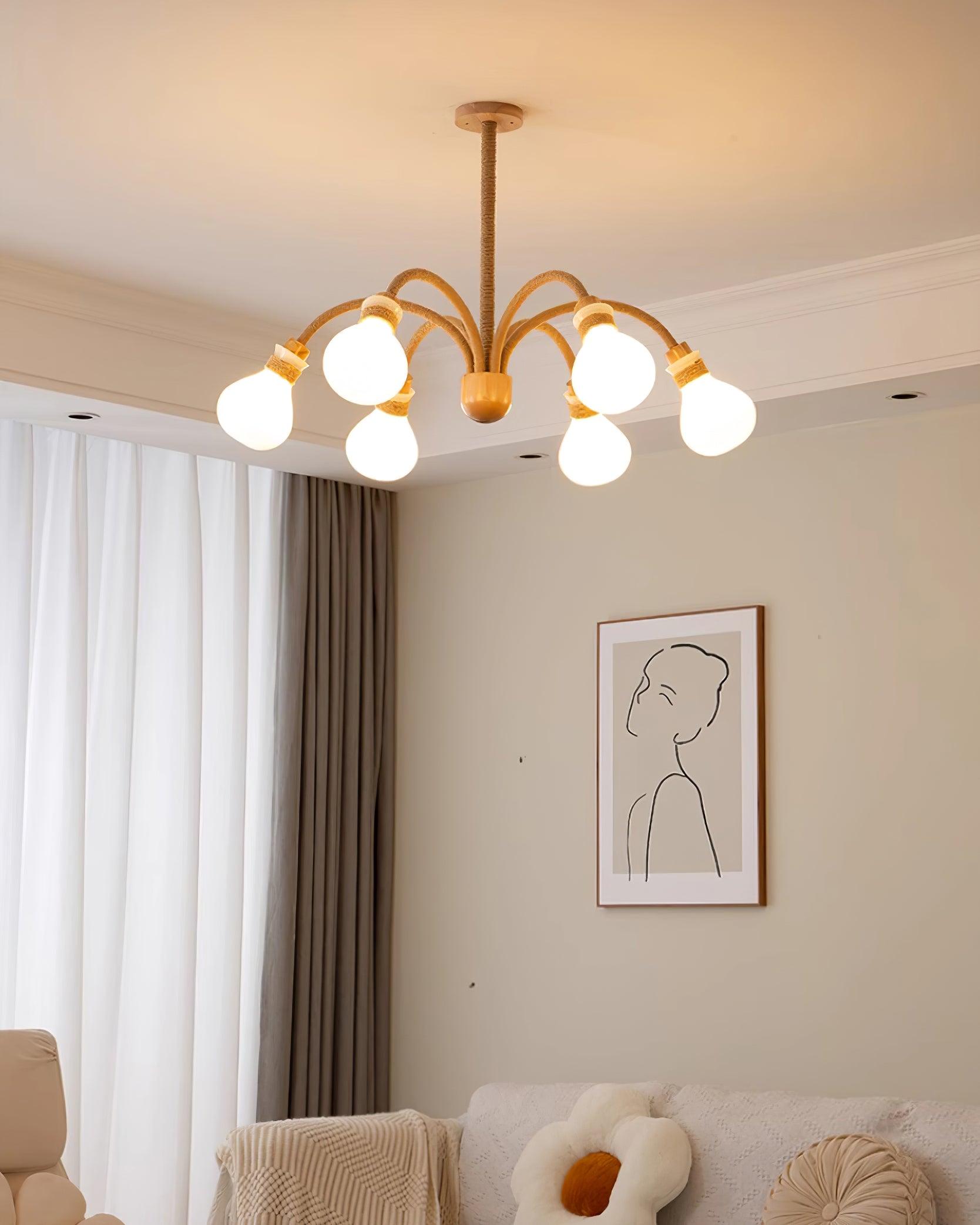 Okai Lustre en Bois et Corde de Chanvre