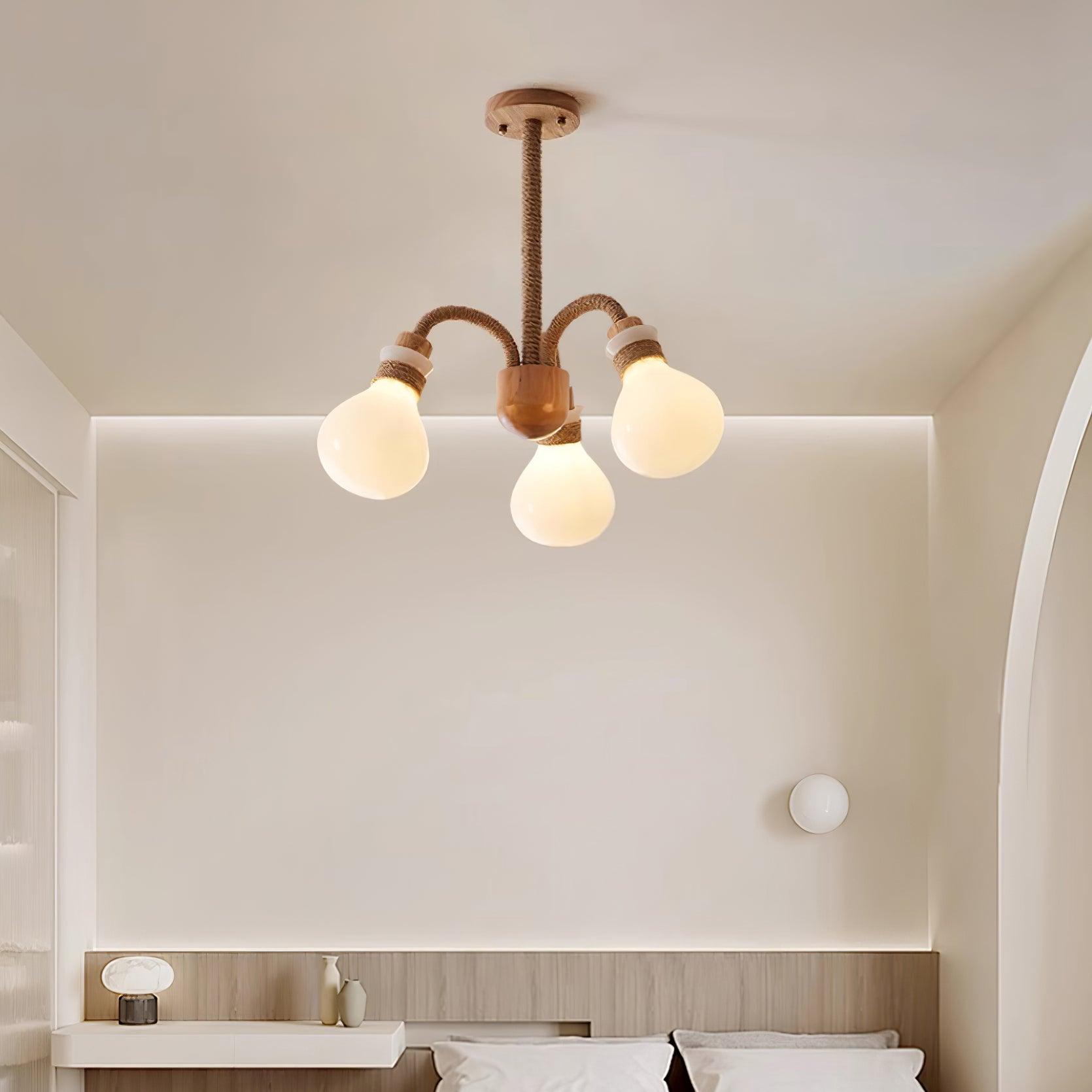 Okai Lustre en Bois et Corde de Chanvre