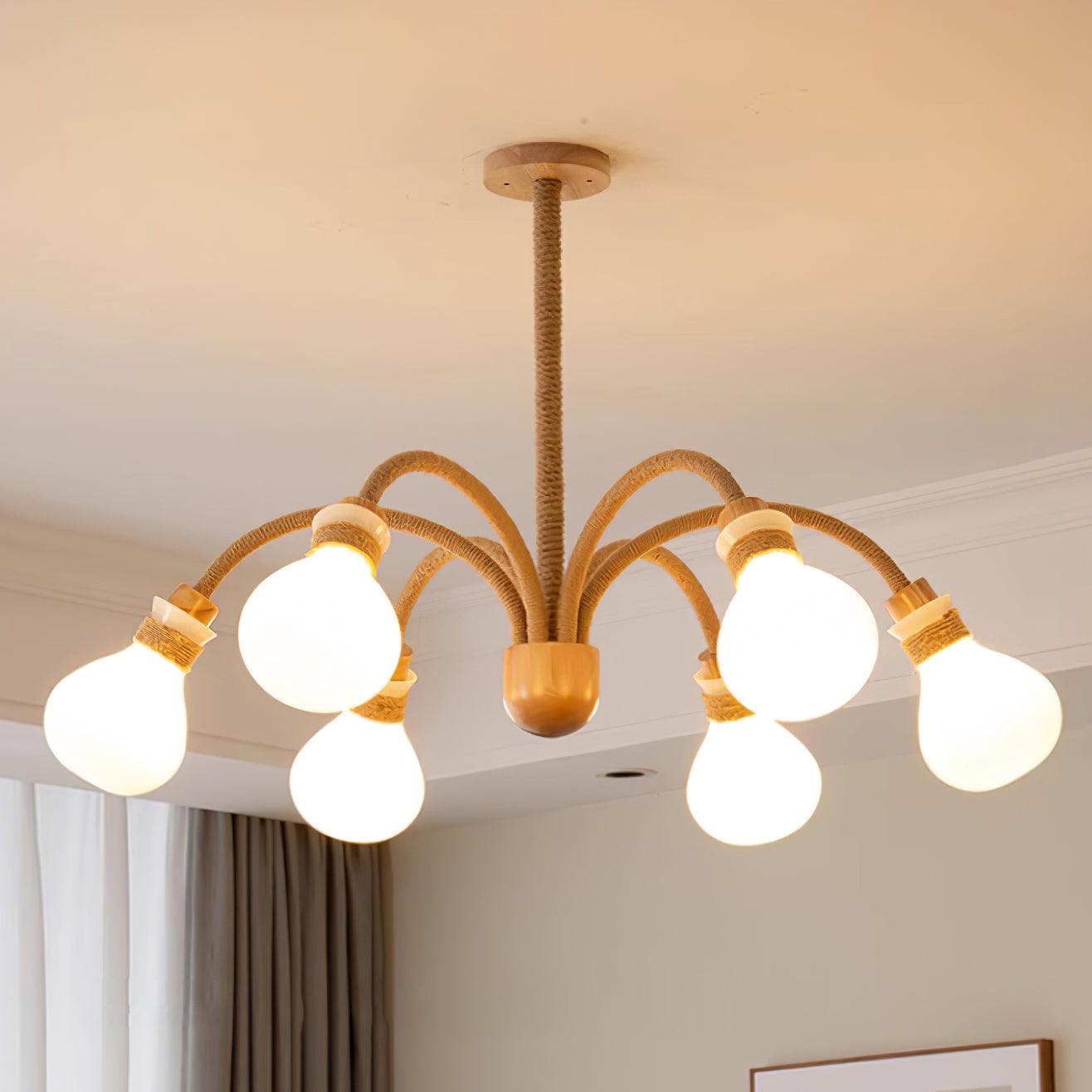 Okai Lustre en Bois et Corde de Chanvre