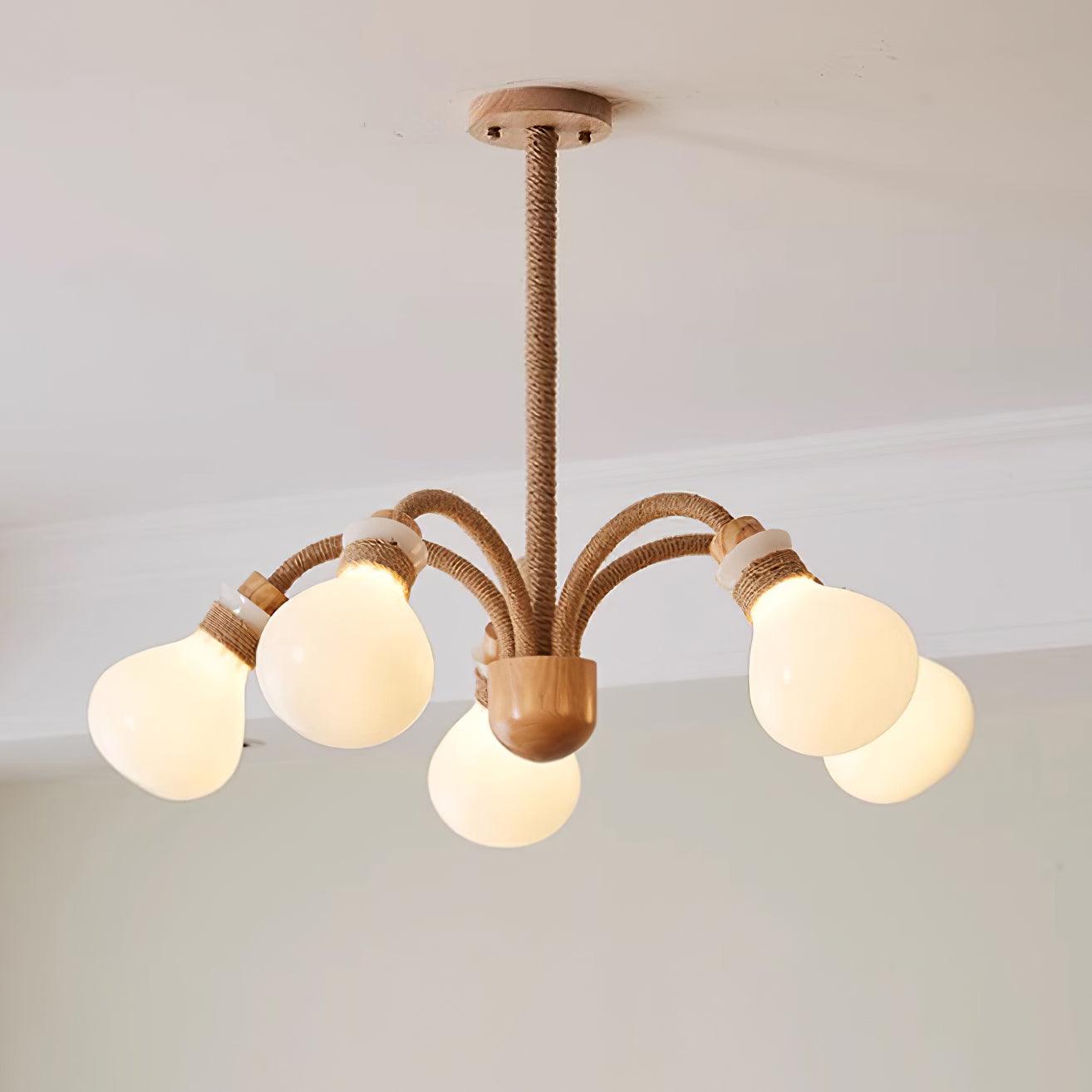 Okai Lustre en Bois et Corde de Chanvre
