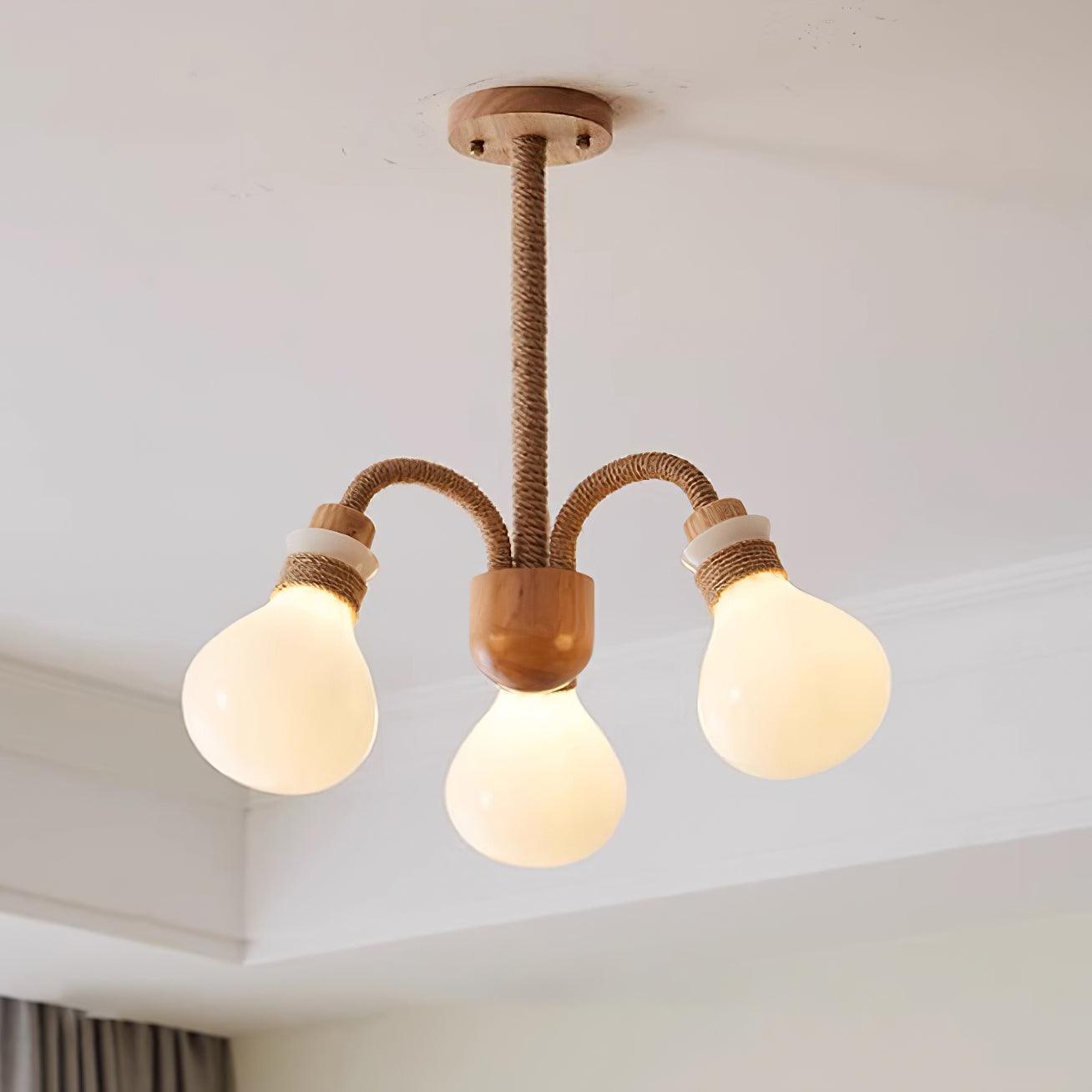 Okai Lustre en Bois et Corde de Chanvre