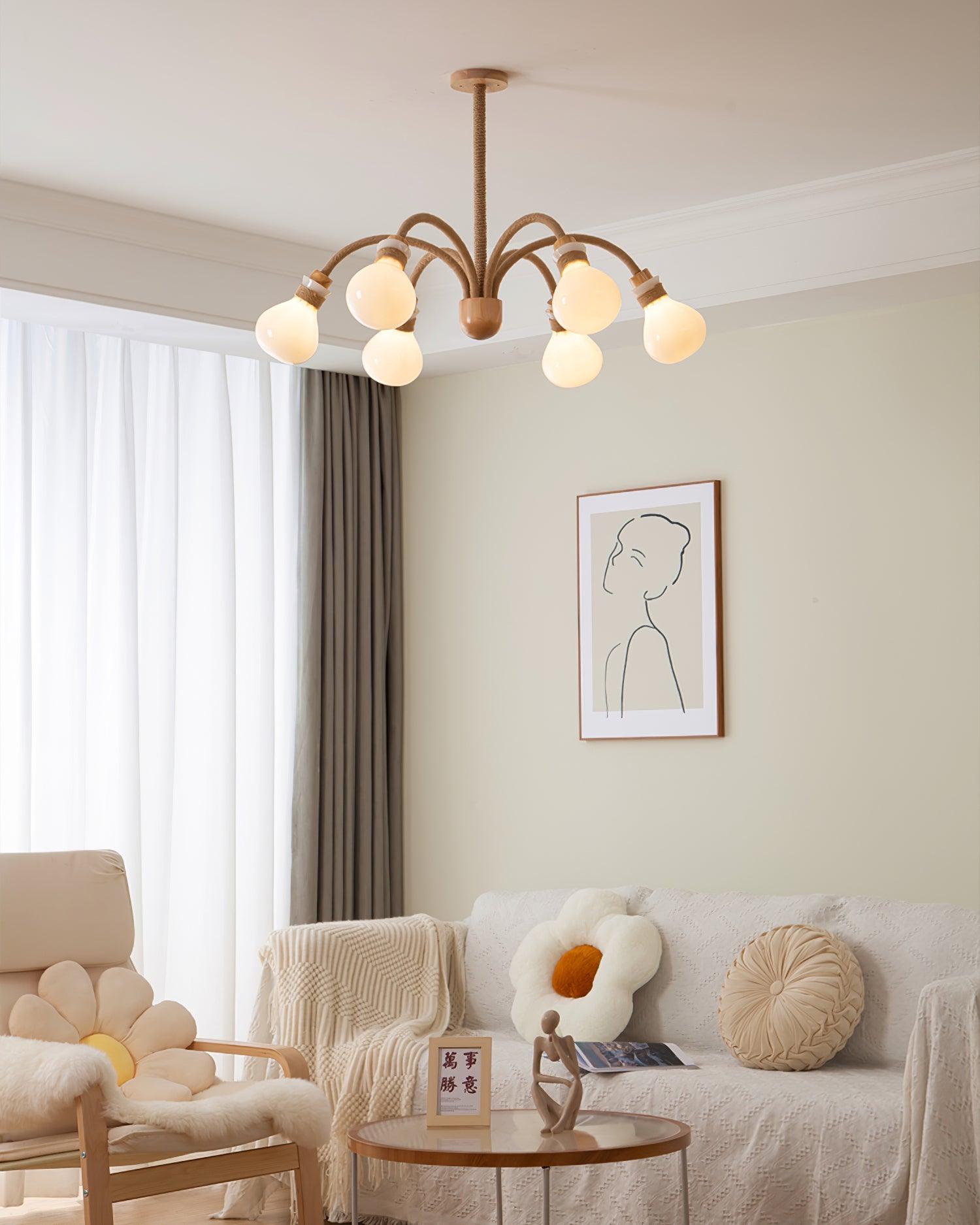 Okai Lustre en Bois et Corde de Chanvre