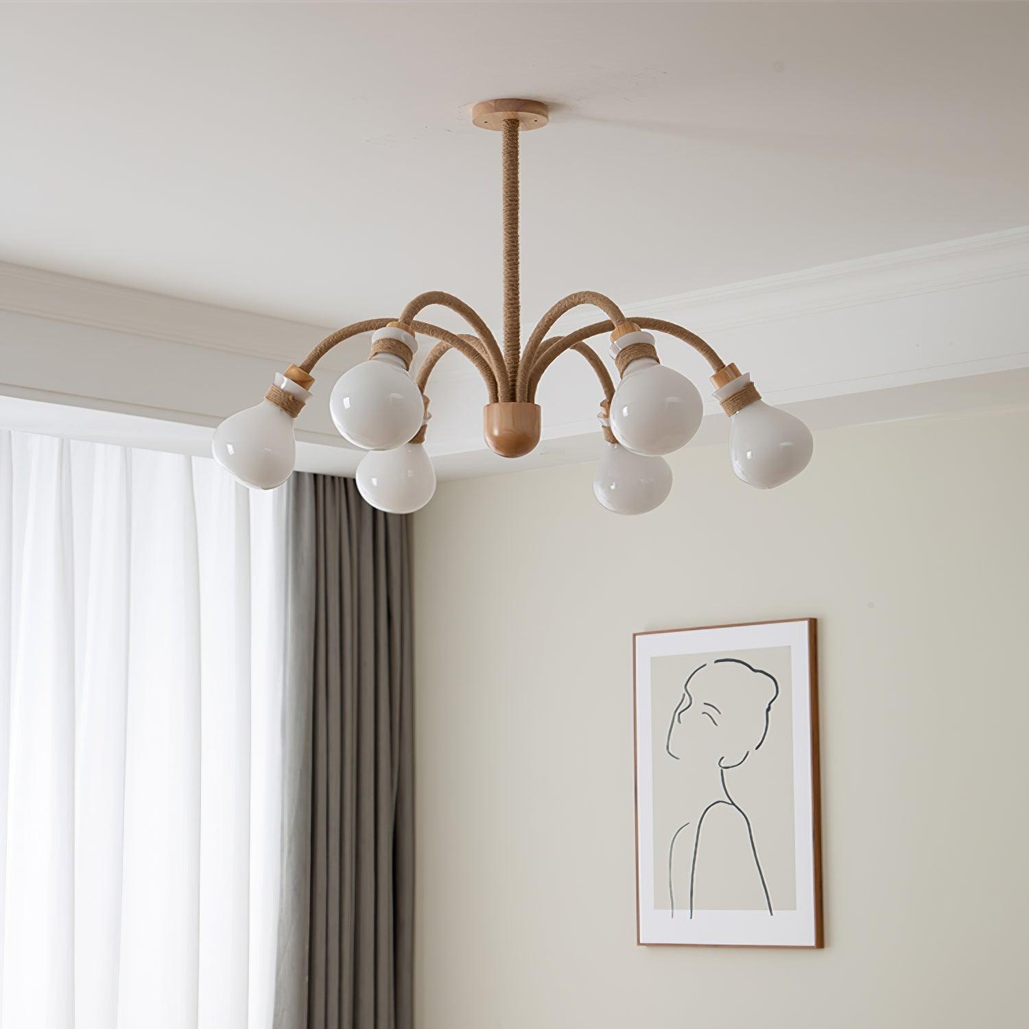 Okai Lustre en Bois et Corde de Chanvre