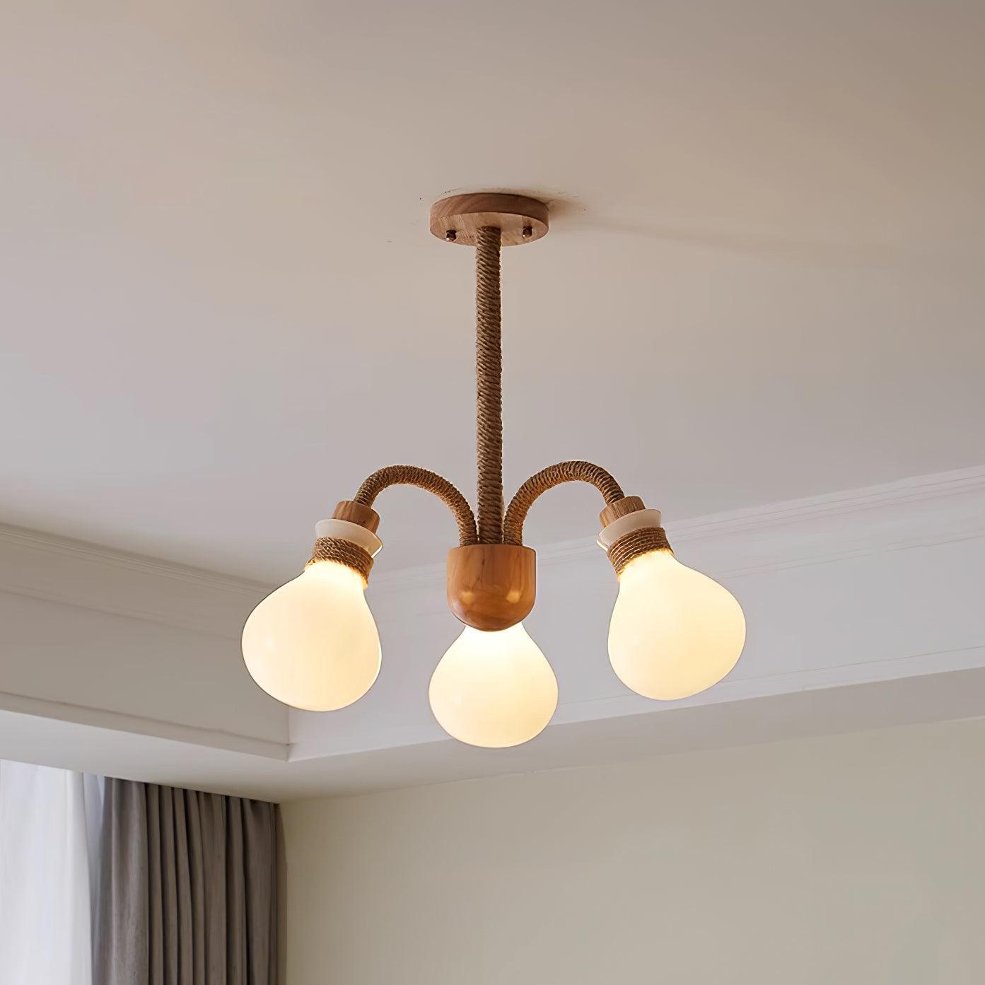 Okai Lustre en Bois et Corde de Chanvre