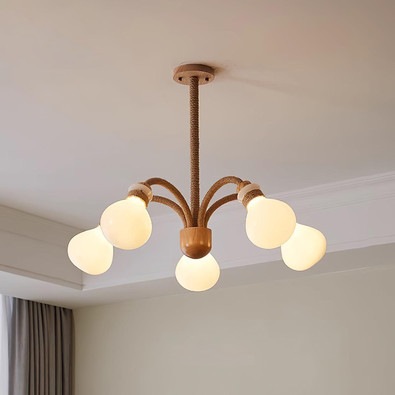 Okai Lustre en Bois et Corde de Chanvre