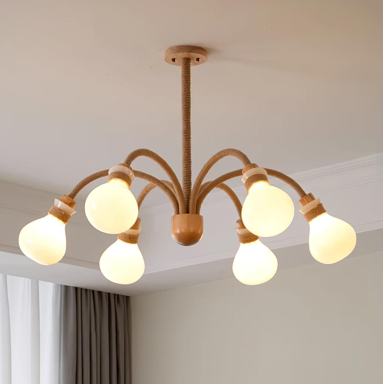 Okai Lustre en Bois et Corde de Chanvre