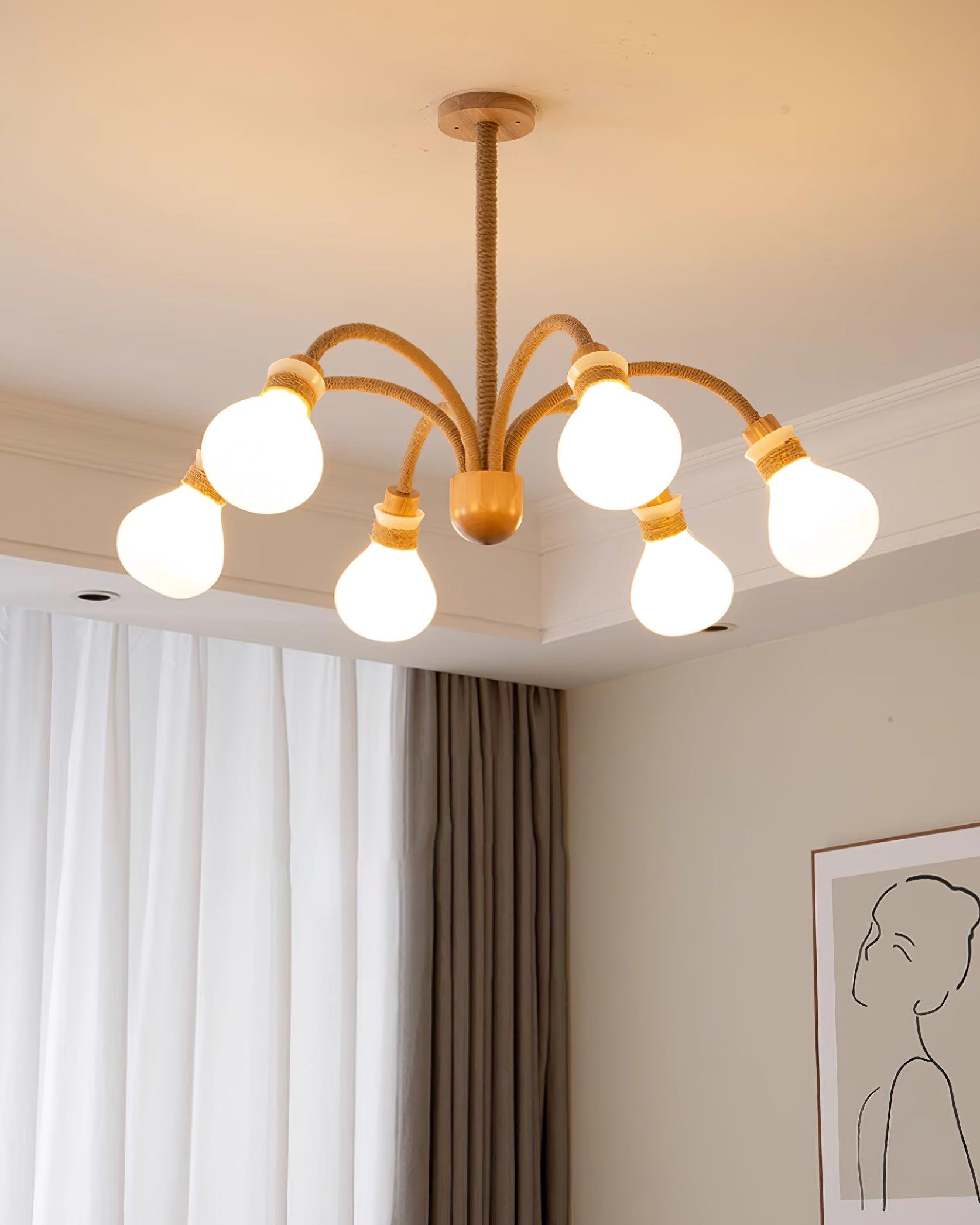 Okai Lustre en Bois et Corde de Chanvre