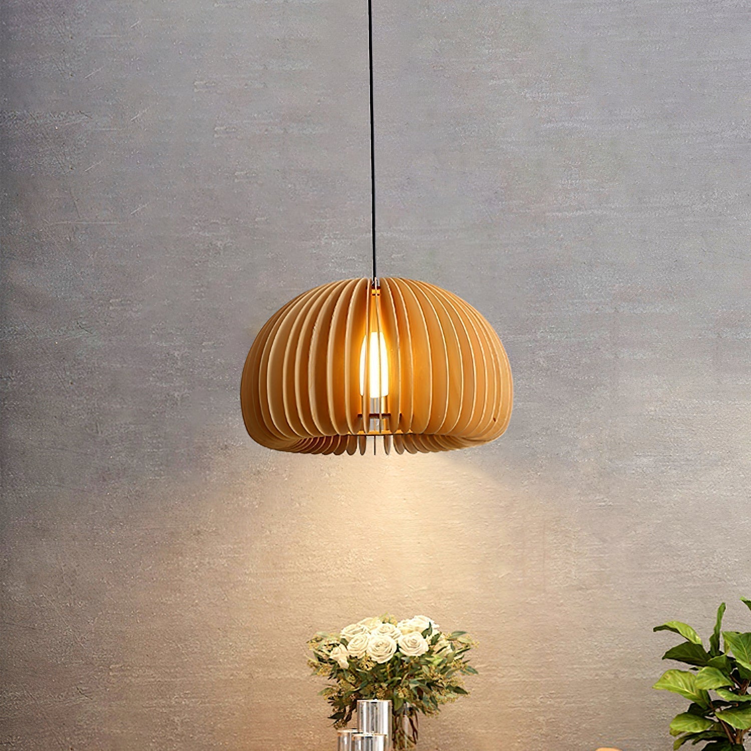 Solara Lampe Suspendue en Bois Dôme Citrouille Nordic