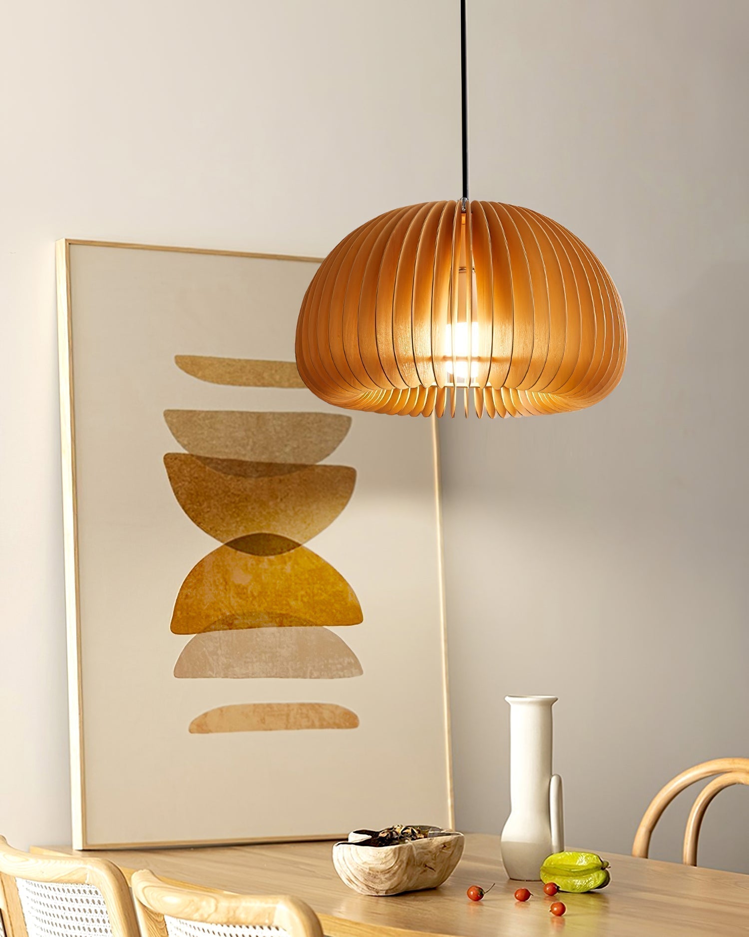 Solara Lampe Suspendue en Bois Dôme Citrouille Nordic