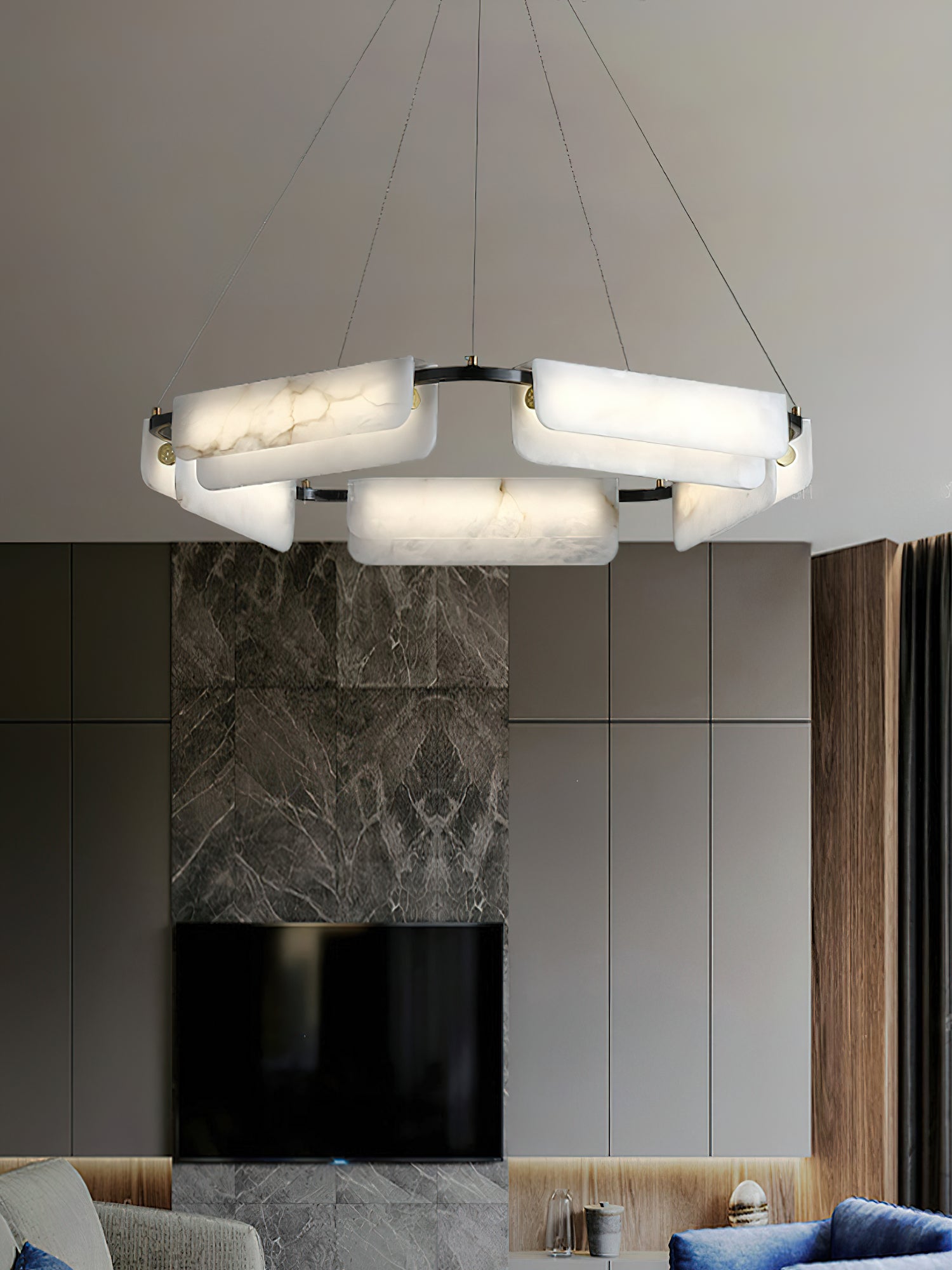 Syphaen Lustre Métal Albâtre Luxe Postmoderne