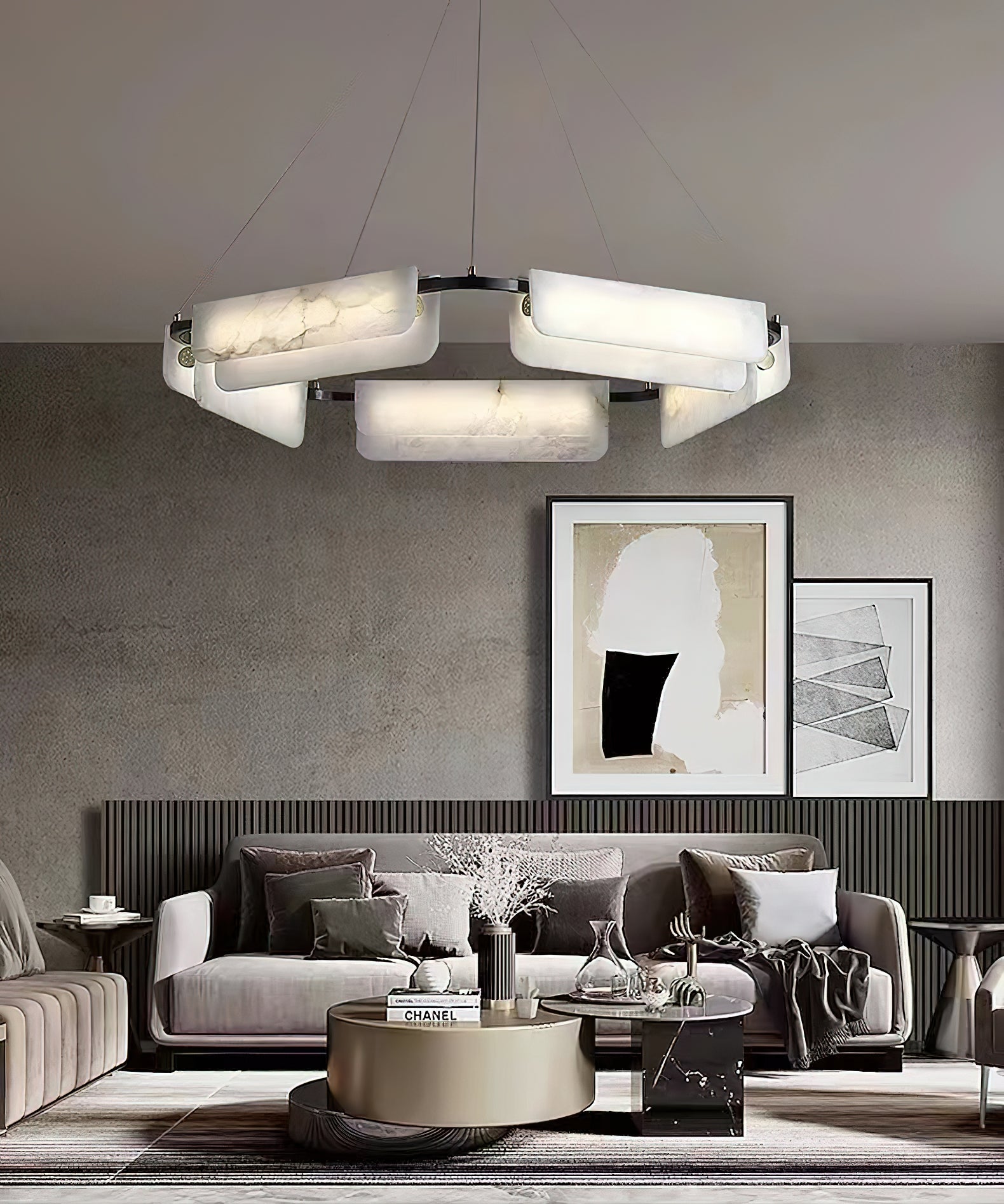 Syphaen Lustre Métal Albâtre Luxe Postmoderne