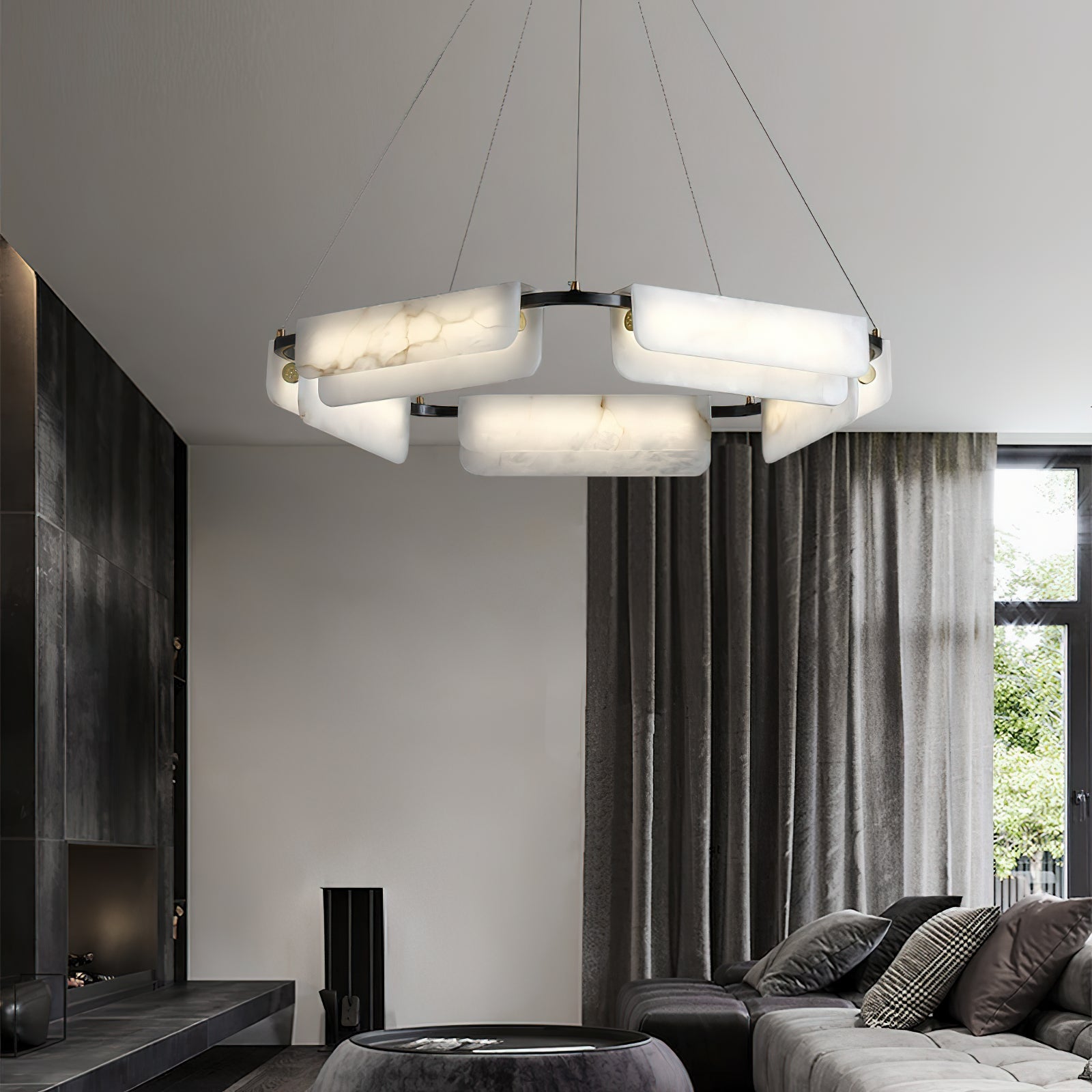 Syphaen Lustre Métal Albâtre Luxe Postmoderne