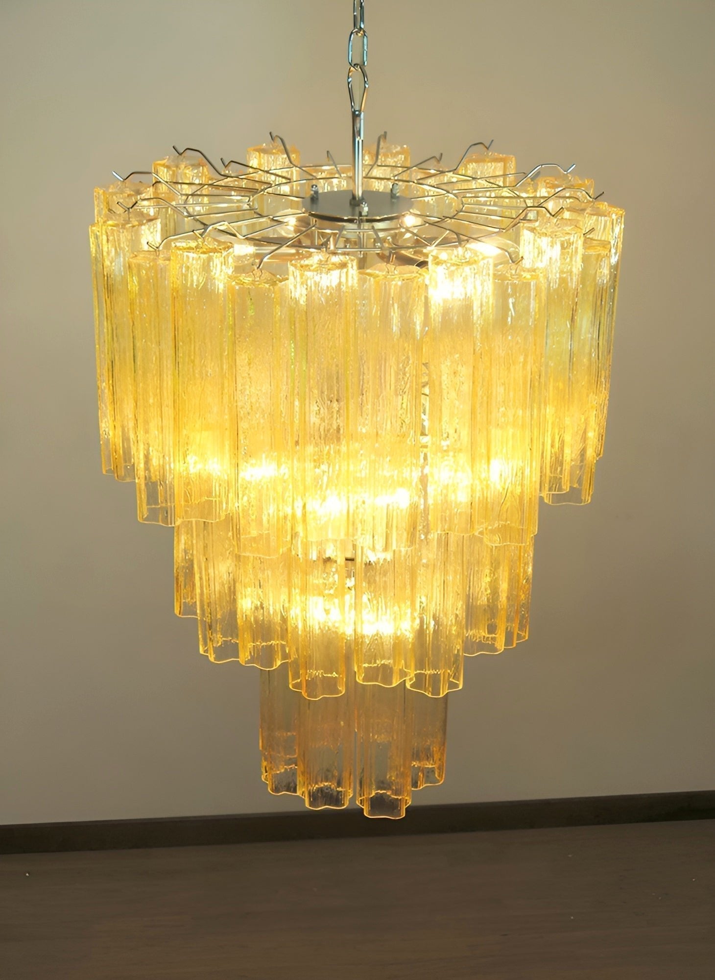 Aurora Lustre Jaune Verre Tube Étagé Chaud