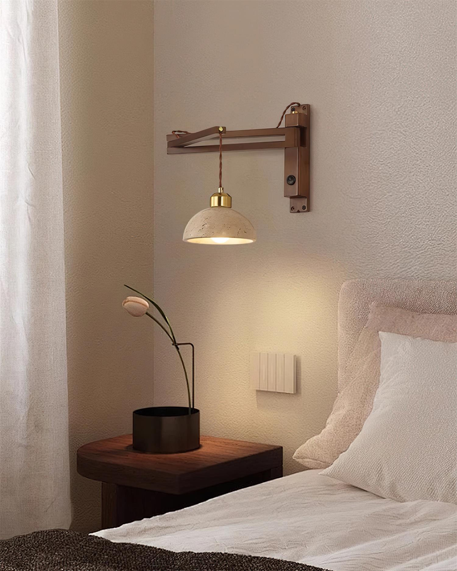 Applique Murale avec Abat-jour Cylindre en Travertin pour Ambiance Minimaliste