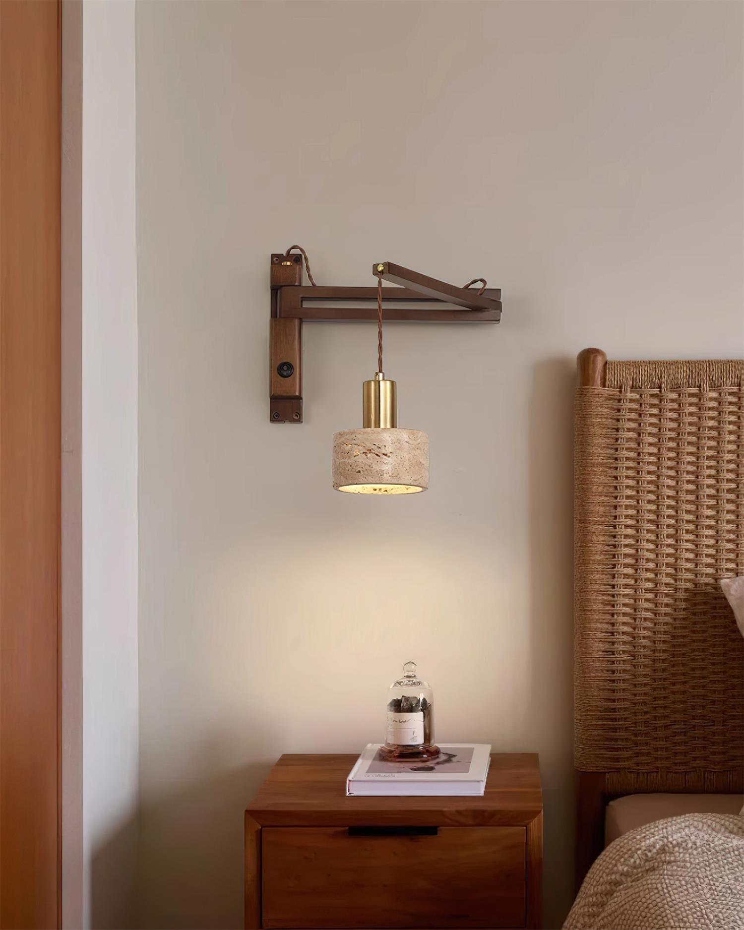 Applique Murale avec Abat-jour Cylindre en Travertin pour Ambiance Minimaliste