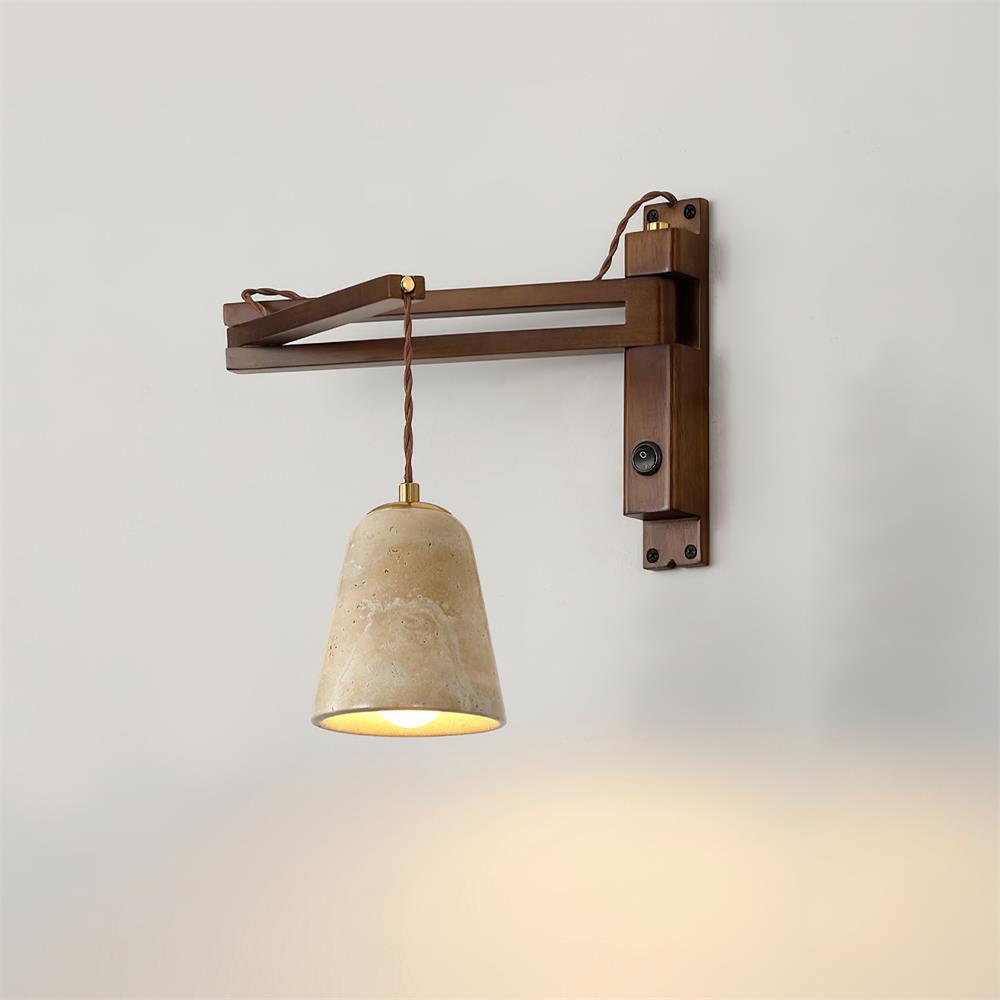 Applique Murale avec Abat-jour Cylindre en Travertin pour Ambiance Minimaliste