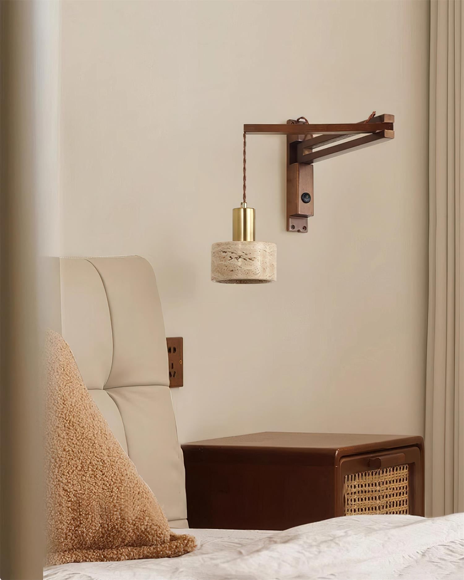 Applique Murale avec Abat-jour Cylindre en Travertin pour Ambiance Minimaliste