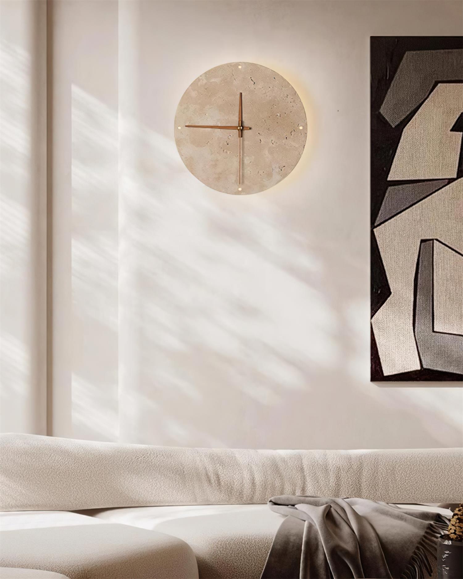 Drift Applique Murale Horloge Travertin