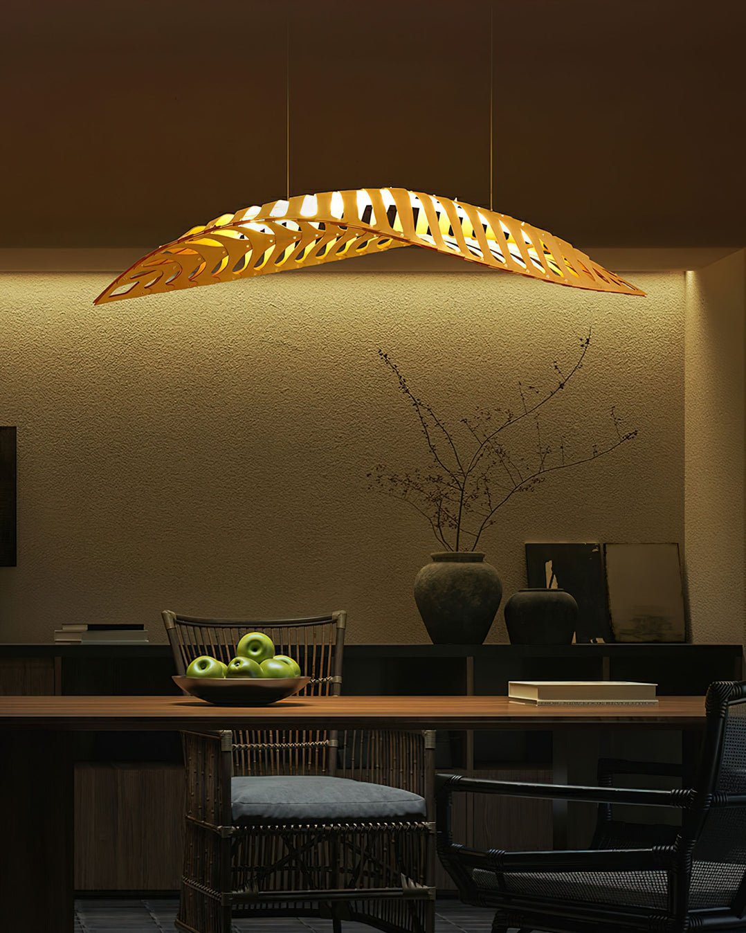 Veliren Lampe Suspendue Feuille Bois