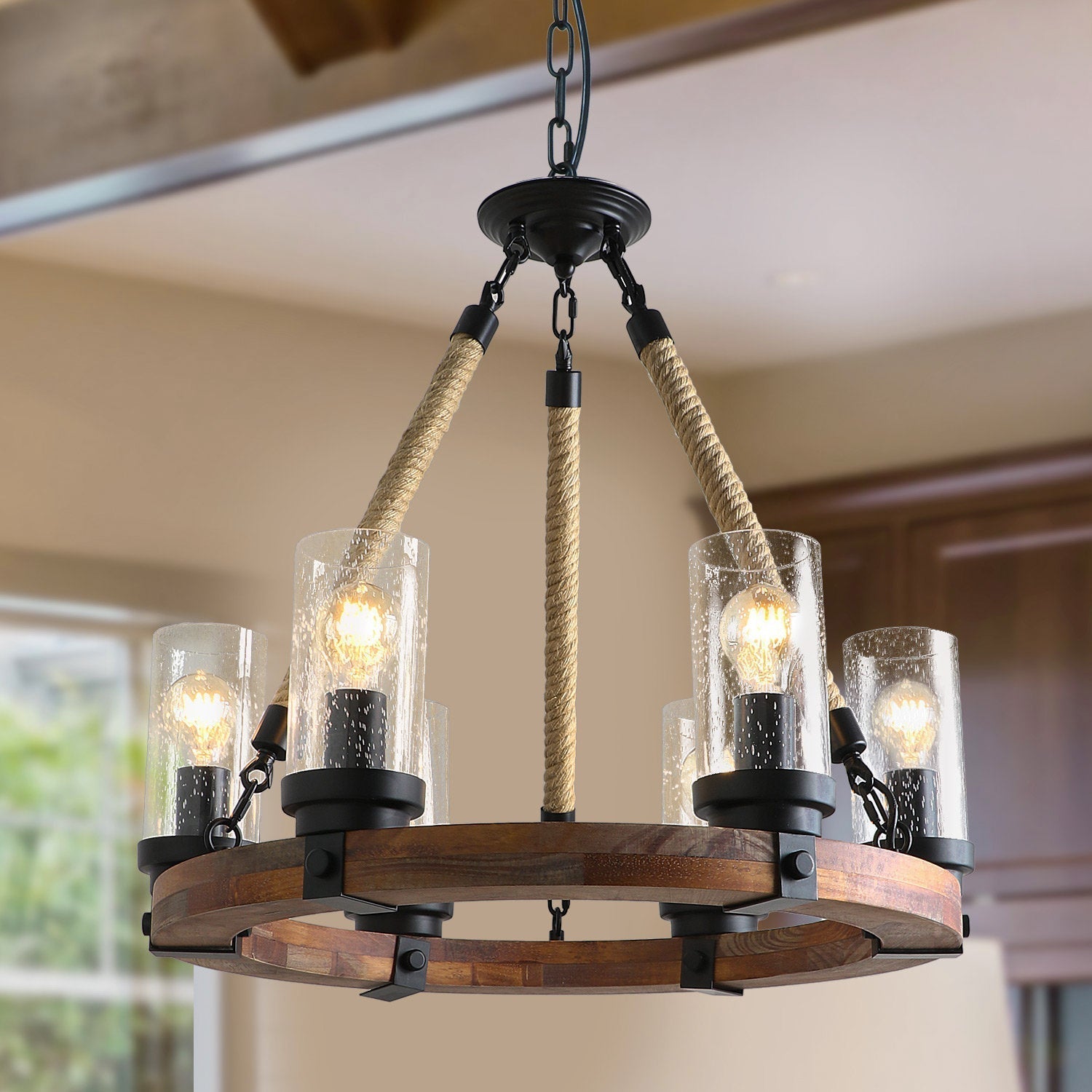 Zomiria Lustre Industriel Vintage Roue De Chariot En Bois