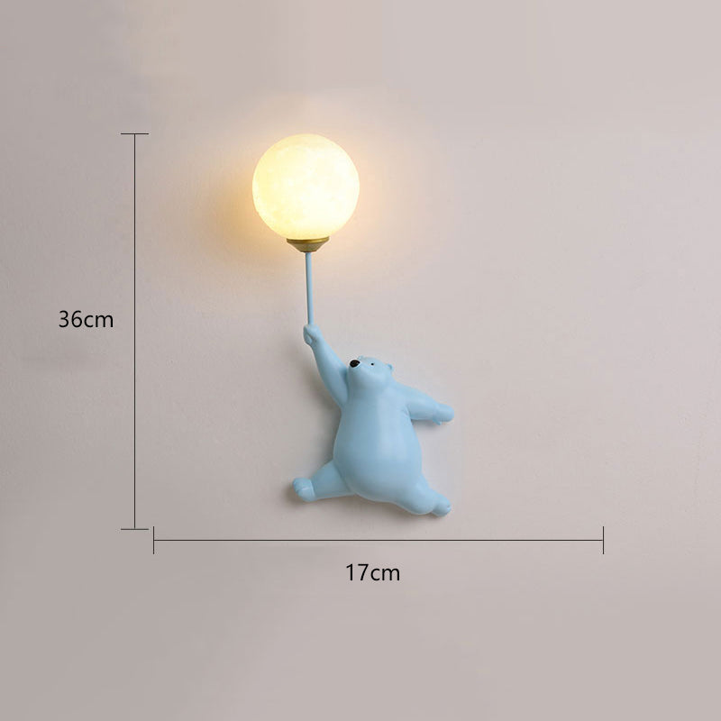 Bear Balloon Applique Murale Ours Ballon Moderne Animale. Blanc/Bleu/Rose. Salon