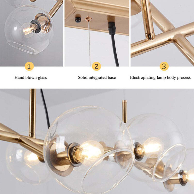 Valentina Suspension Boule Moderne Métal/Verre Noir/Doré Salon