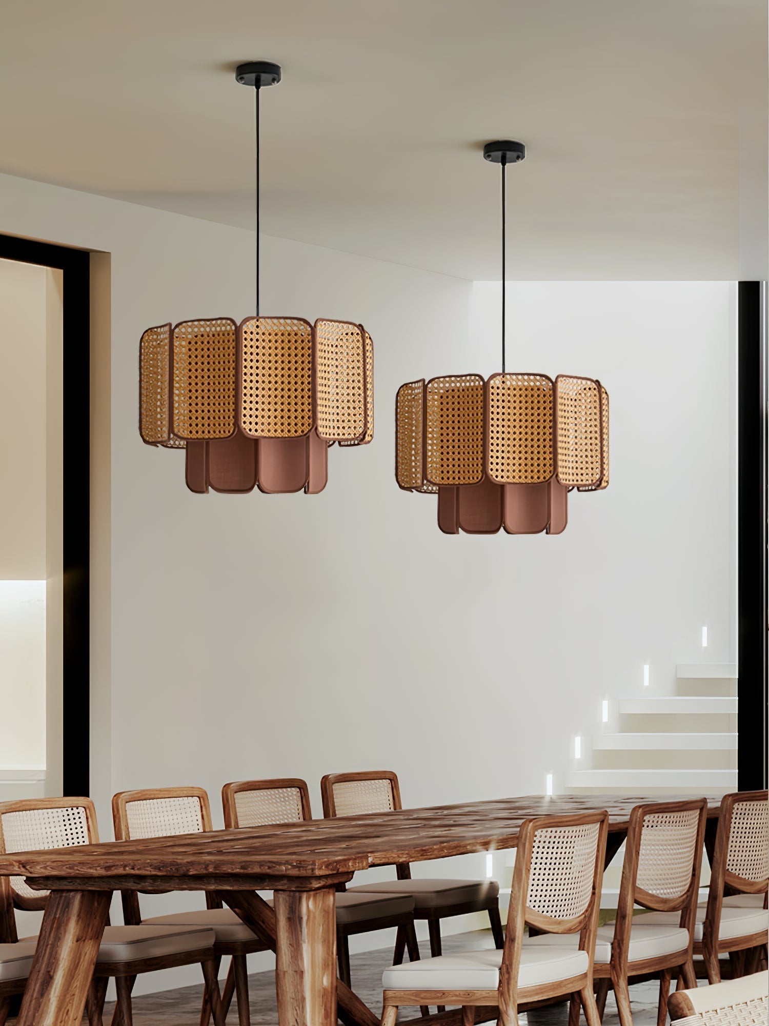 Cane Lampe Suspendue Vintage en Tissu