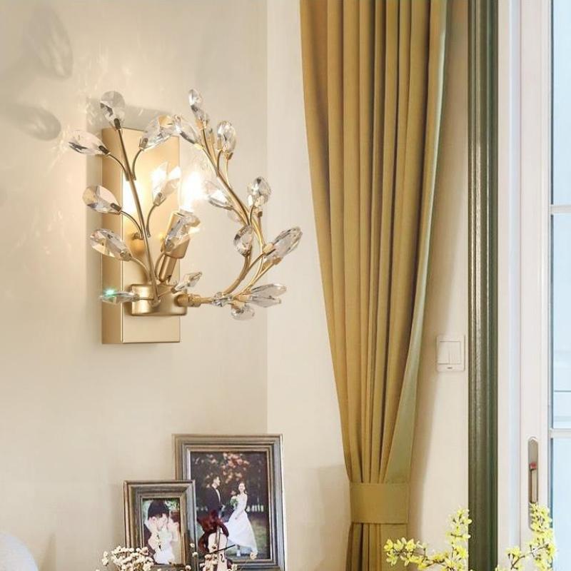 Ray Applique Murale Branche Vintage, Métal/Cristal, Noir/Doré, Salon