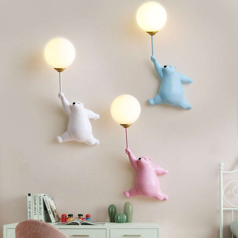 Bear Balloon Applique Murale Ours Ballon Moderne Animale. Blanc/Bleu/Rose. Salon