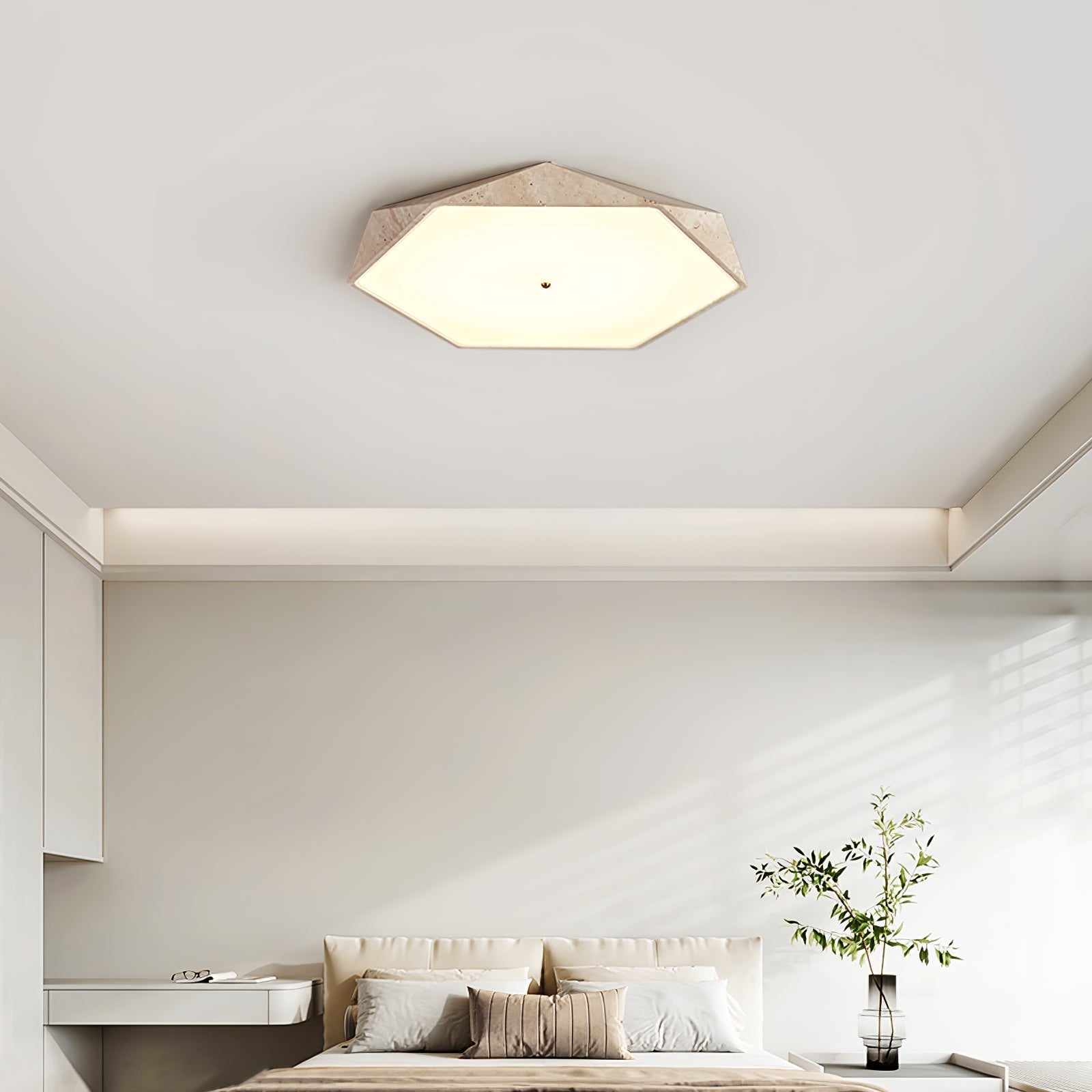 Hexagonal Lumière de Plafond Élégante en Travertin