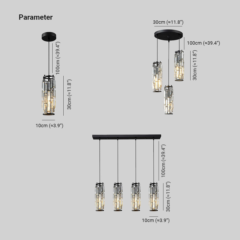 Kristy Suspension Cylindre/Multi Cristal, Métal/Cristal, Doré/Noir, Salon