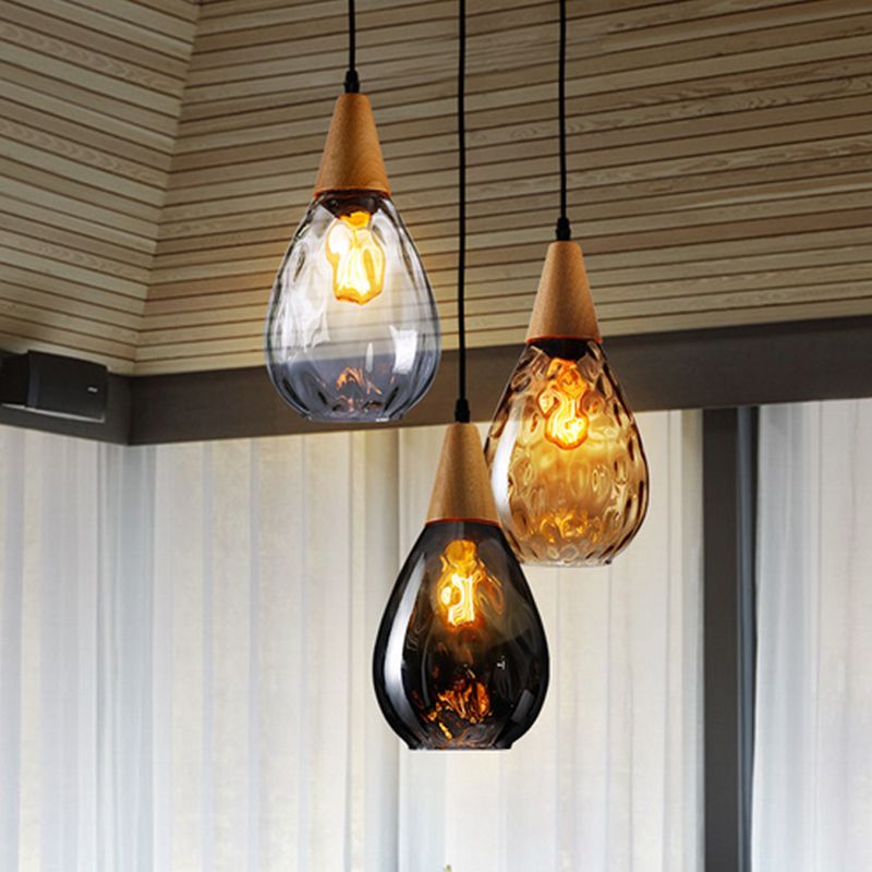 Arisha Vintage LED Suspension Ambre Verre Bois Chambre à coucher
