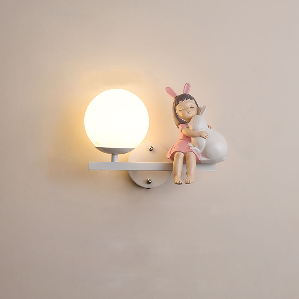 Aria Applique Murale Boule Moderne, Métal/Verre, Rose/Blanc, Chambre d'enfants