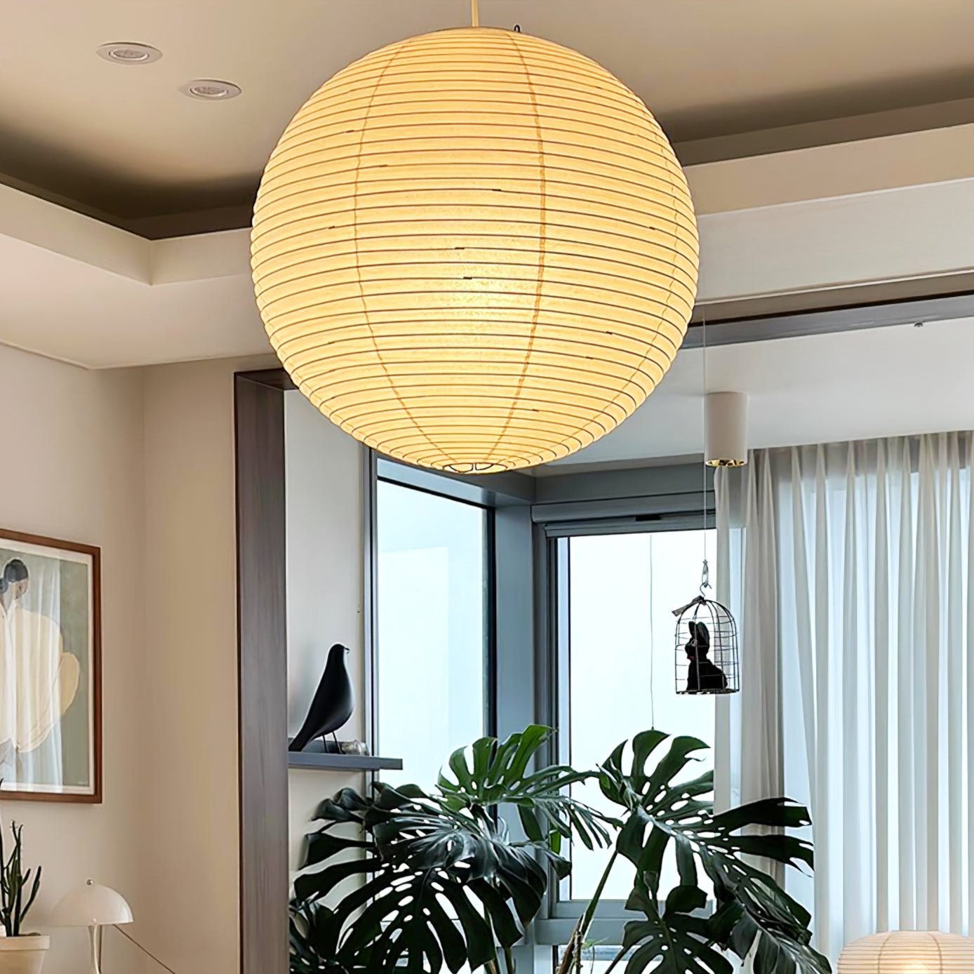Solara Suspension Bambou Papier Washi Ronde
