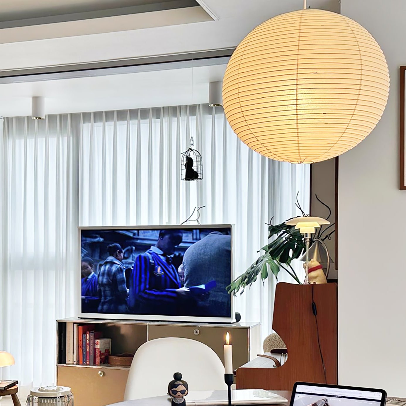 Solara Suspension Bambou Papier Washi Ronde