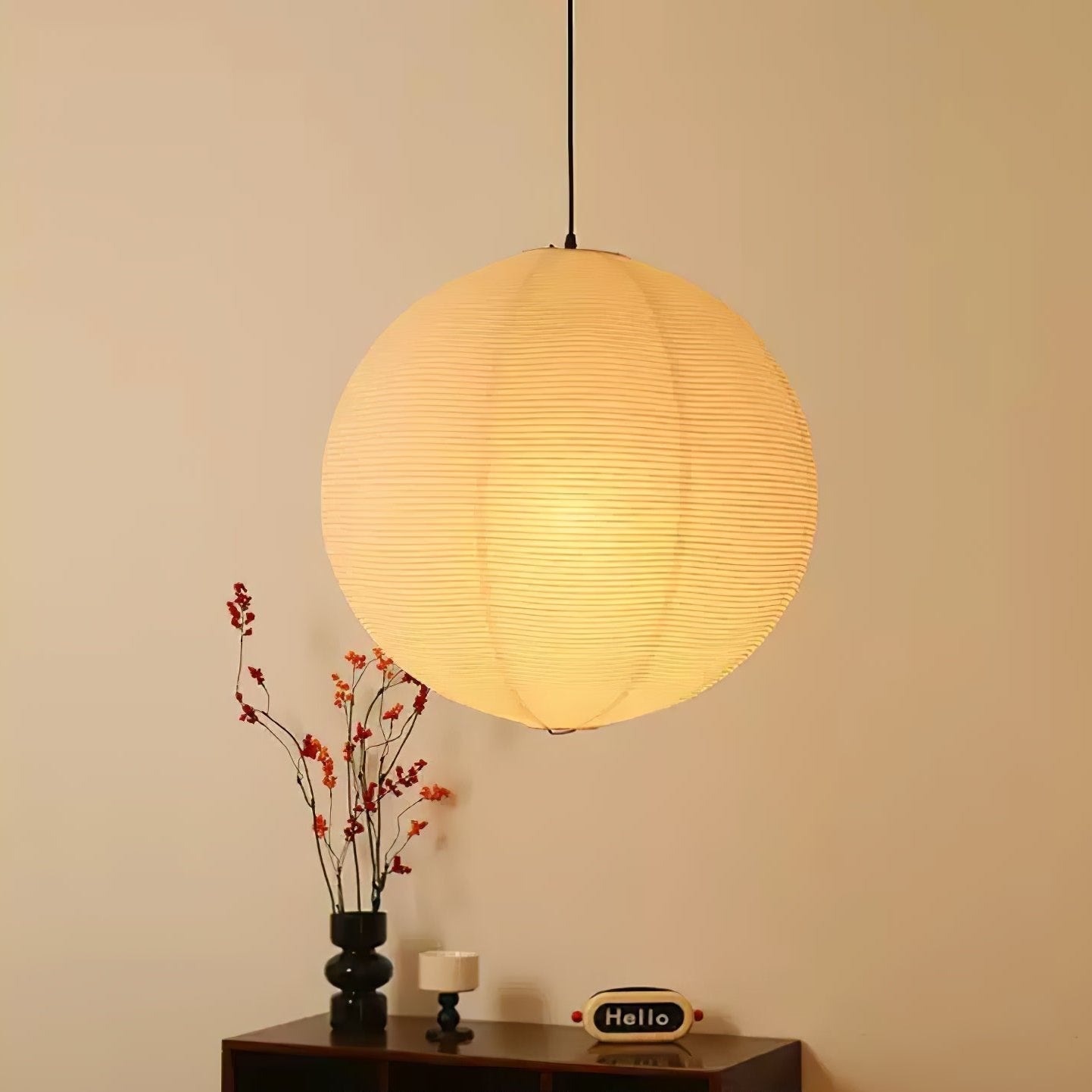Solara Suspension Bambou Papier Washi Ronde